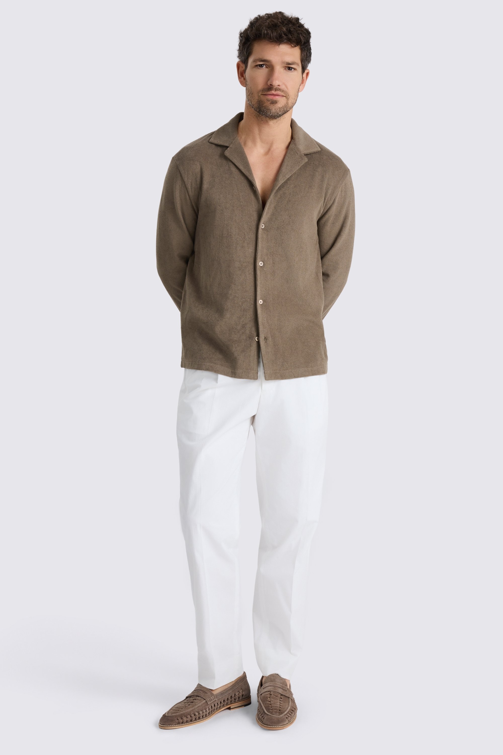 Taupe Terry Towelling Button Through Shirt