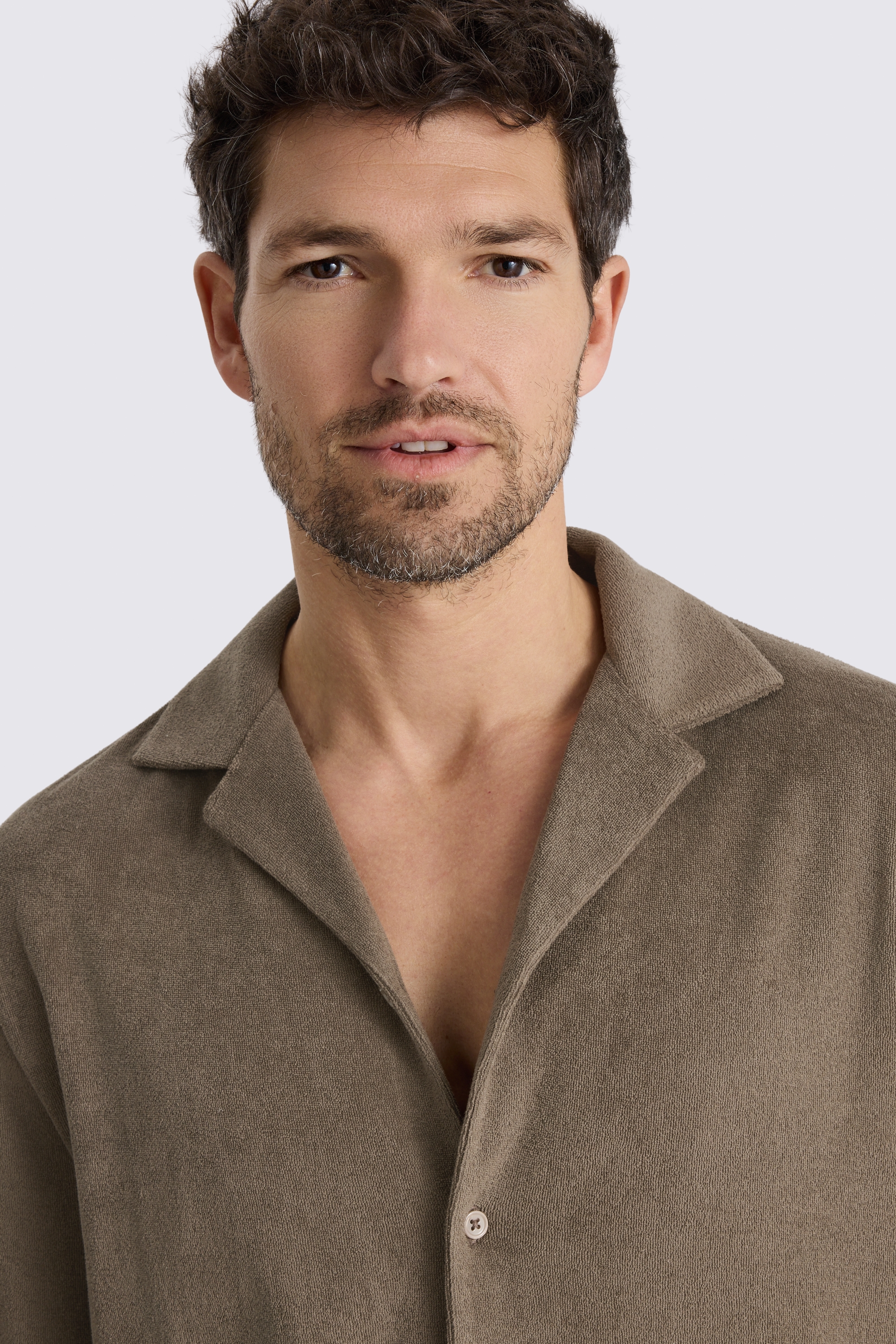 Taupe Terry Towelling Button Through Shirt