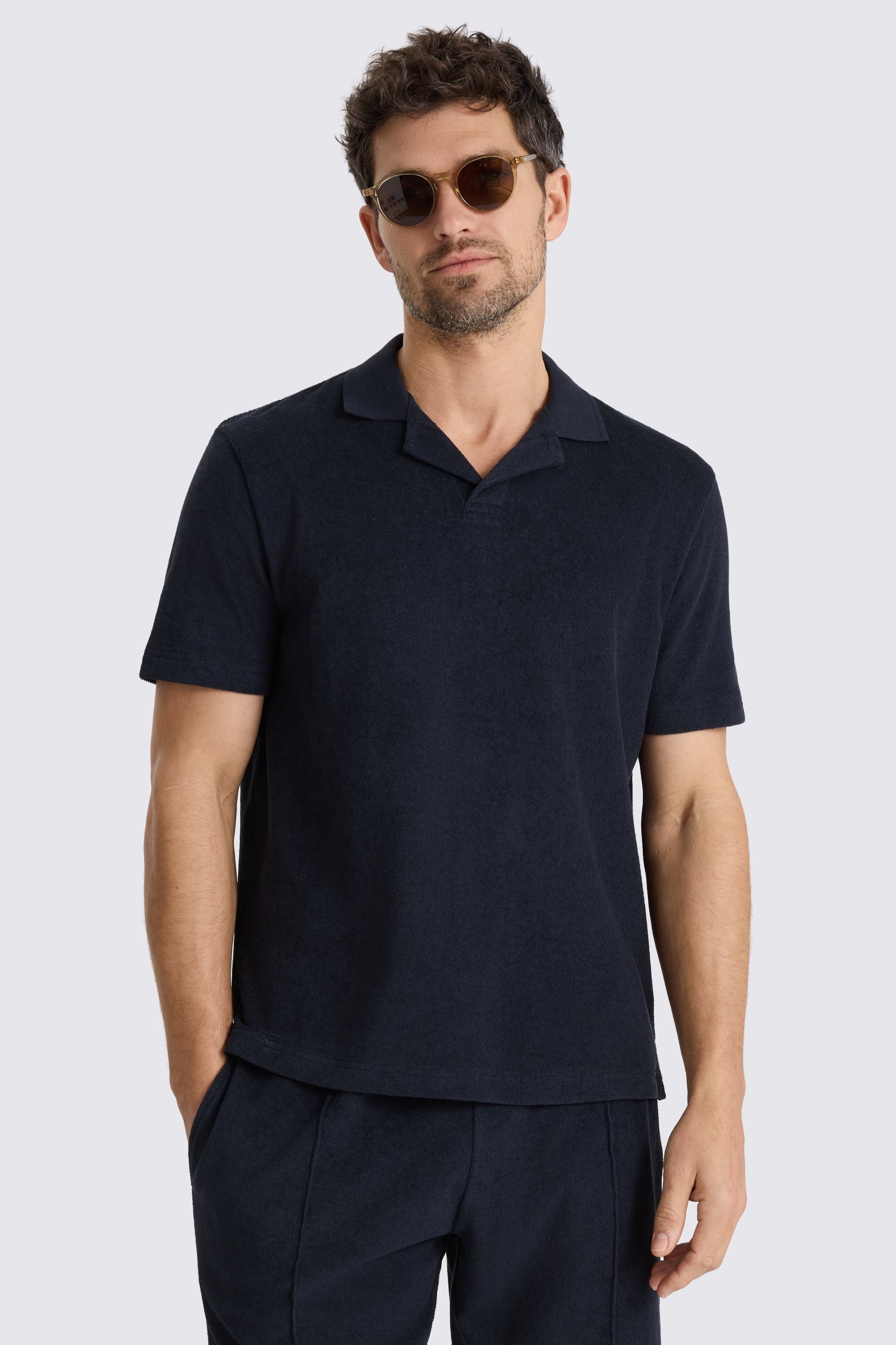 Navy Terry Towelling Skipper Polo