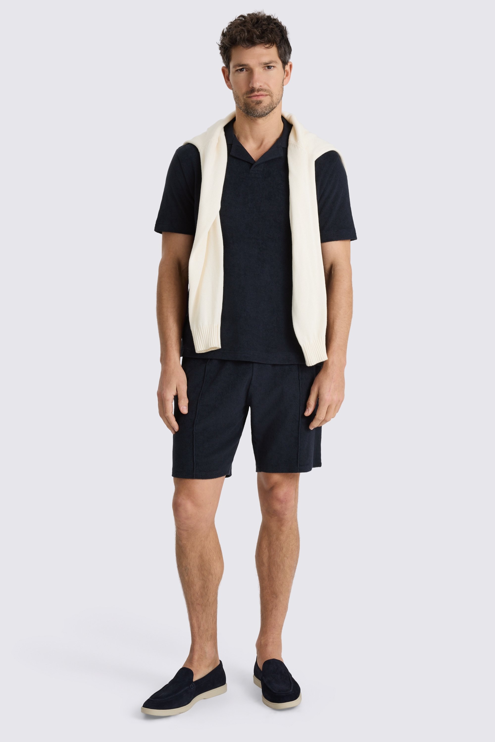 Navy Terry Towelling Skipper Polo