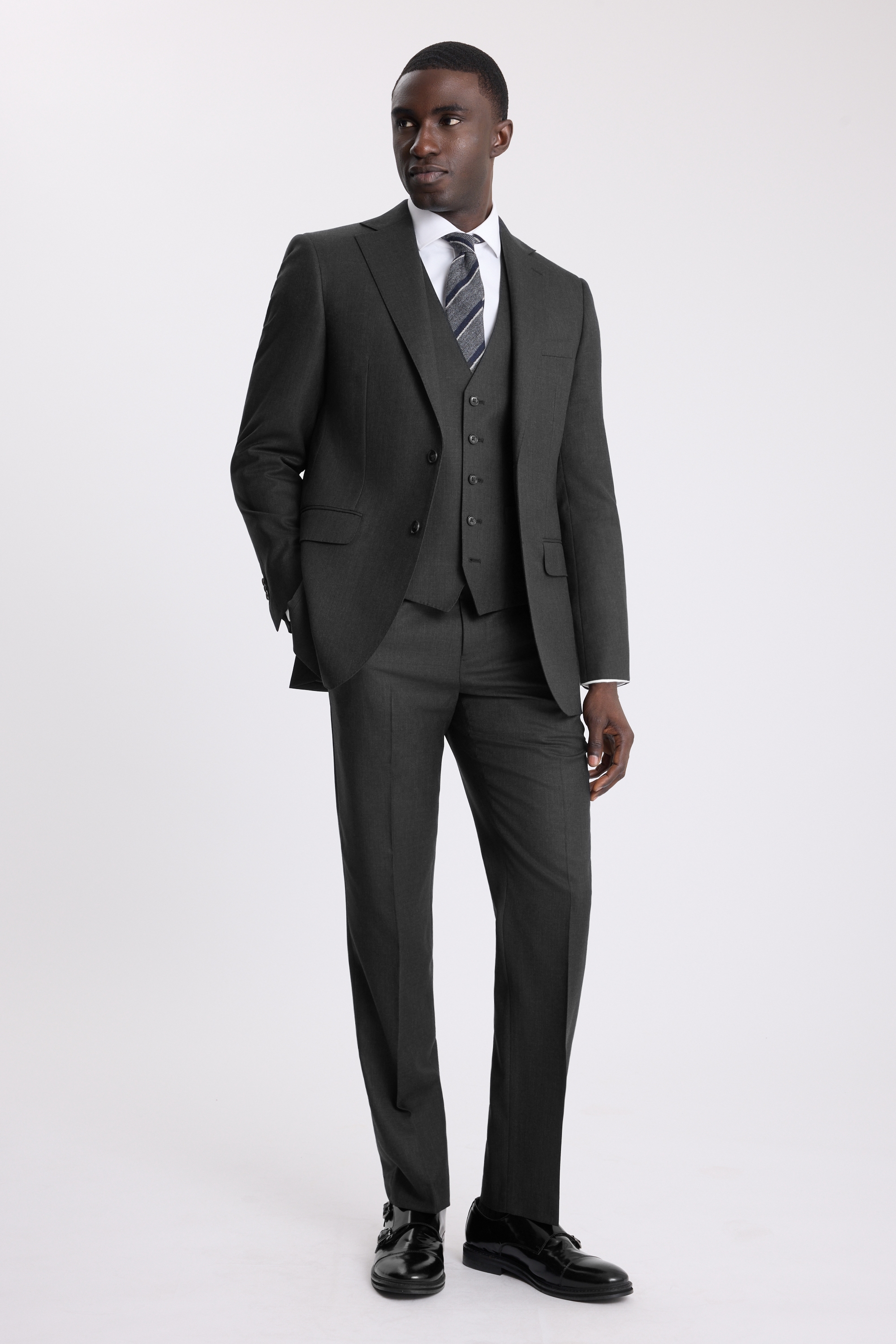 Regular Fit Charcoal Twill Suit