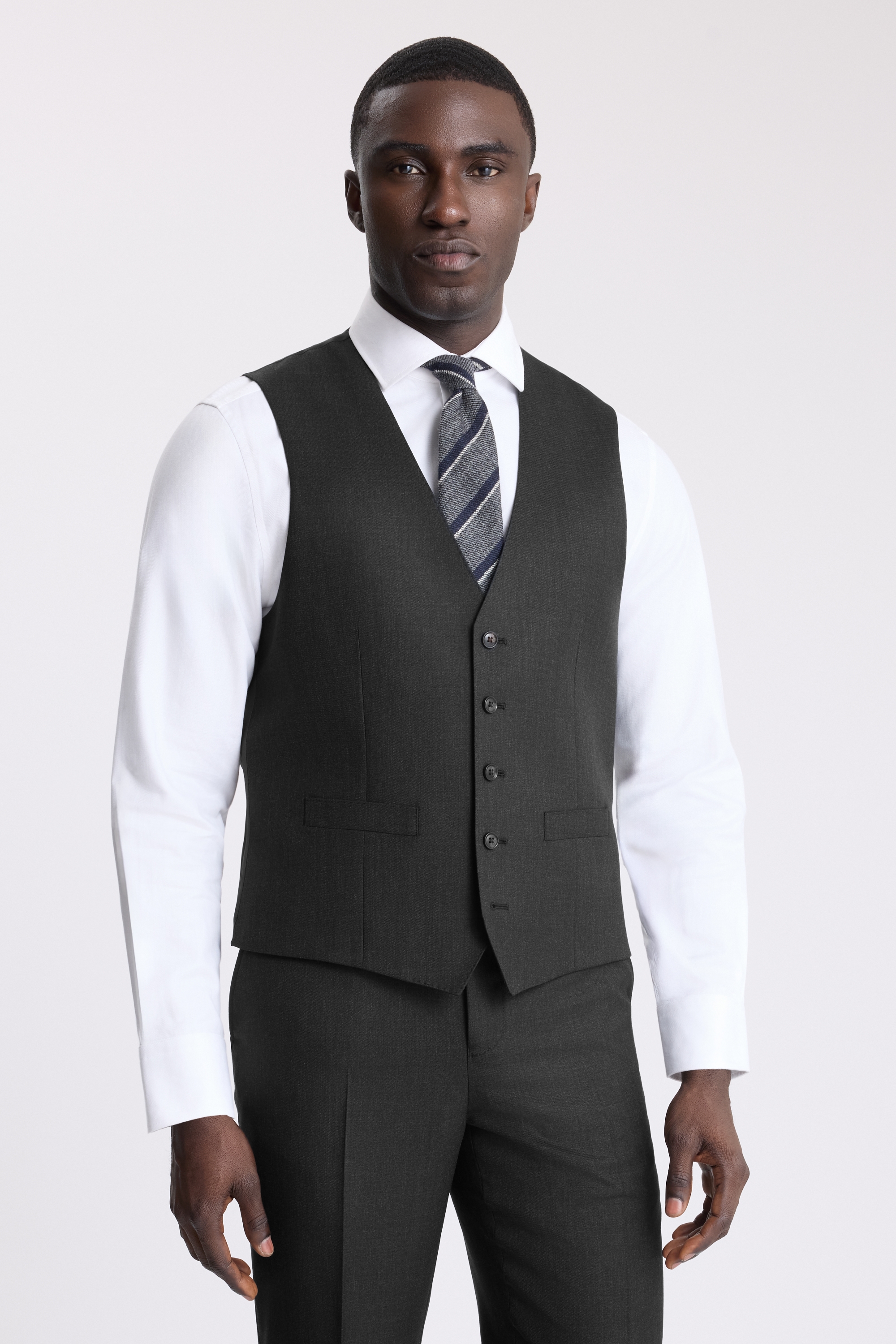 Regular Fit Charcoal Twill Vest