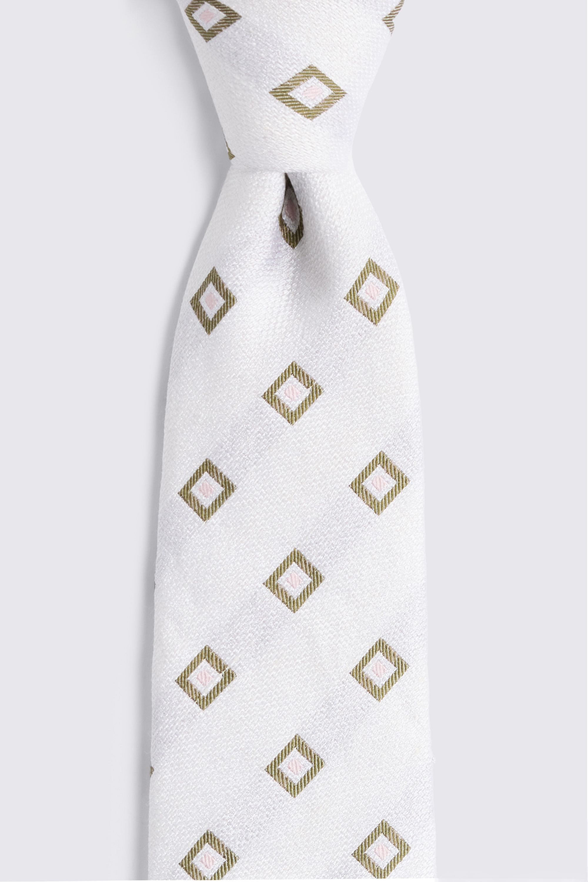 White & Olive Square Tie