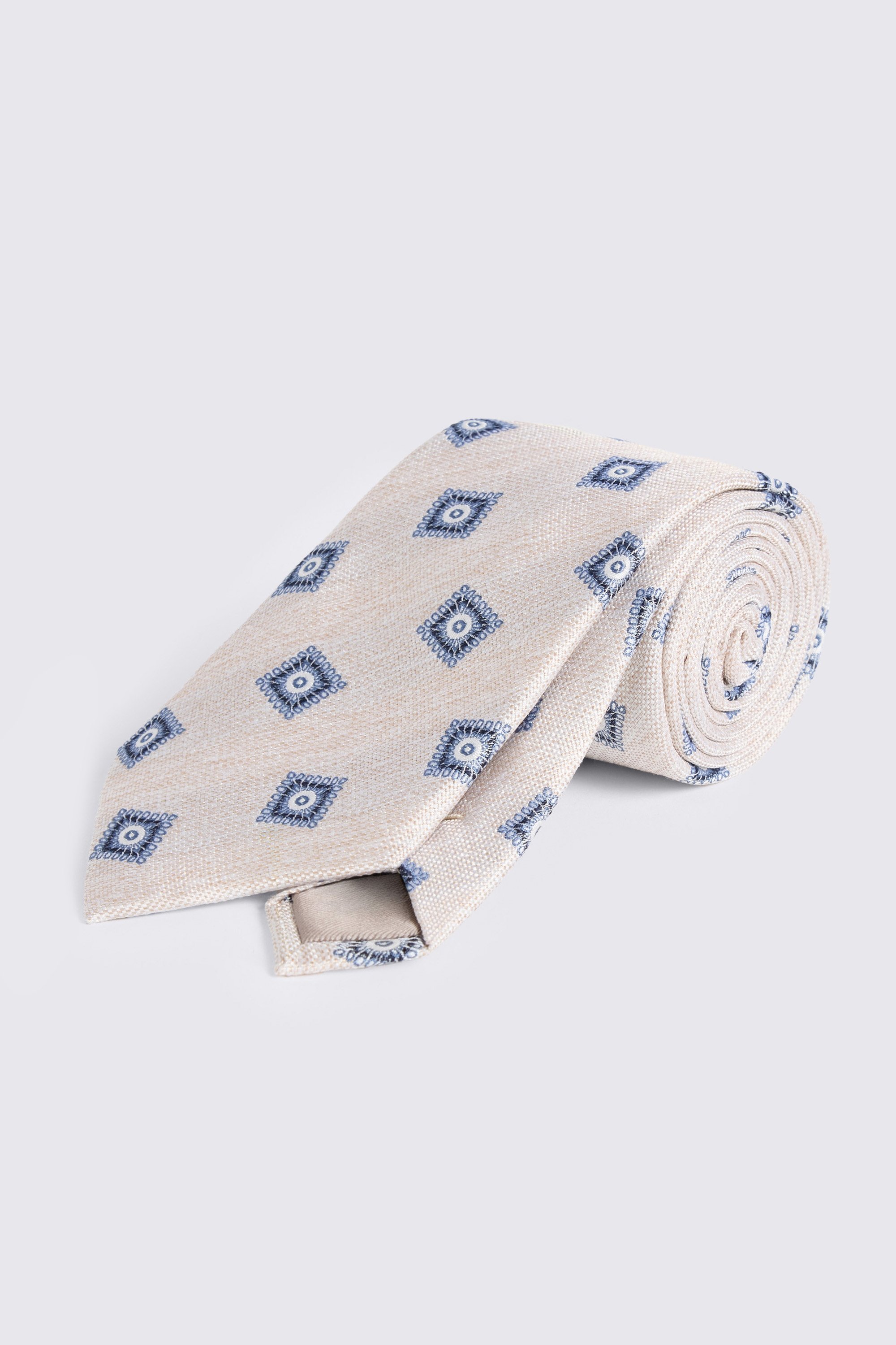 Off White Blue Silk Medallion Tie