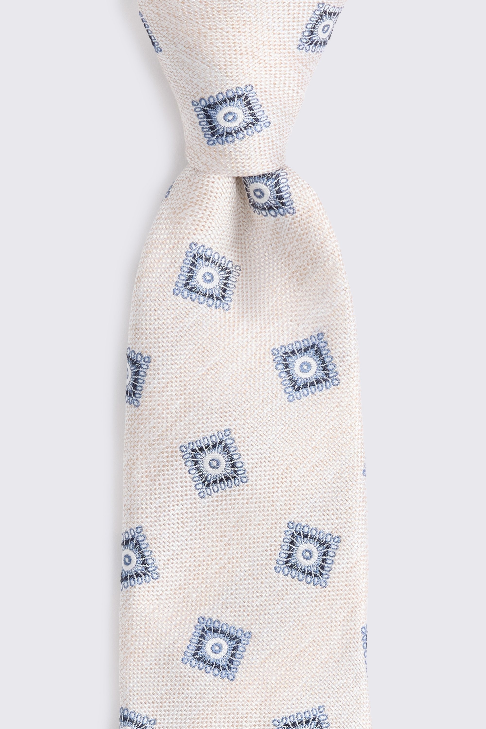 Off White Blue Silk Medallion Tie