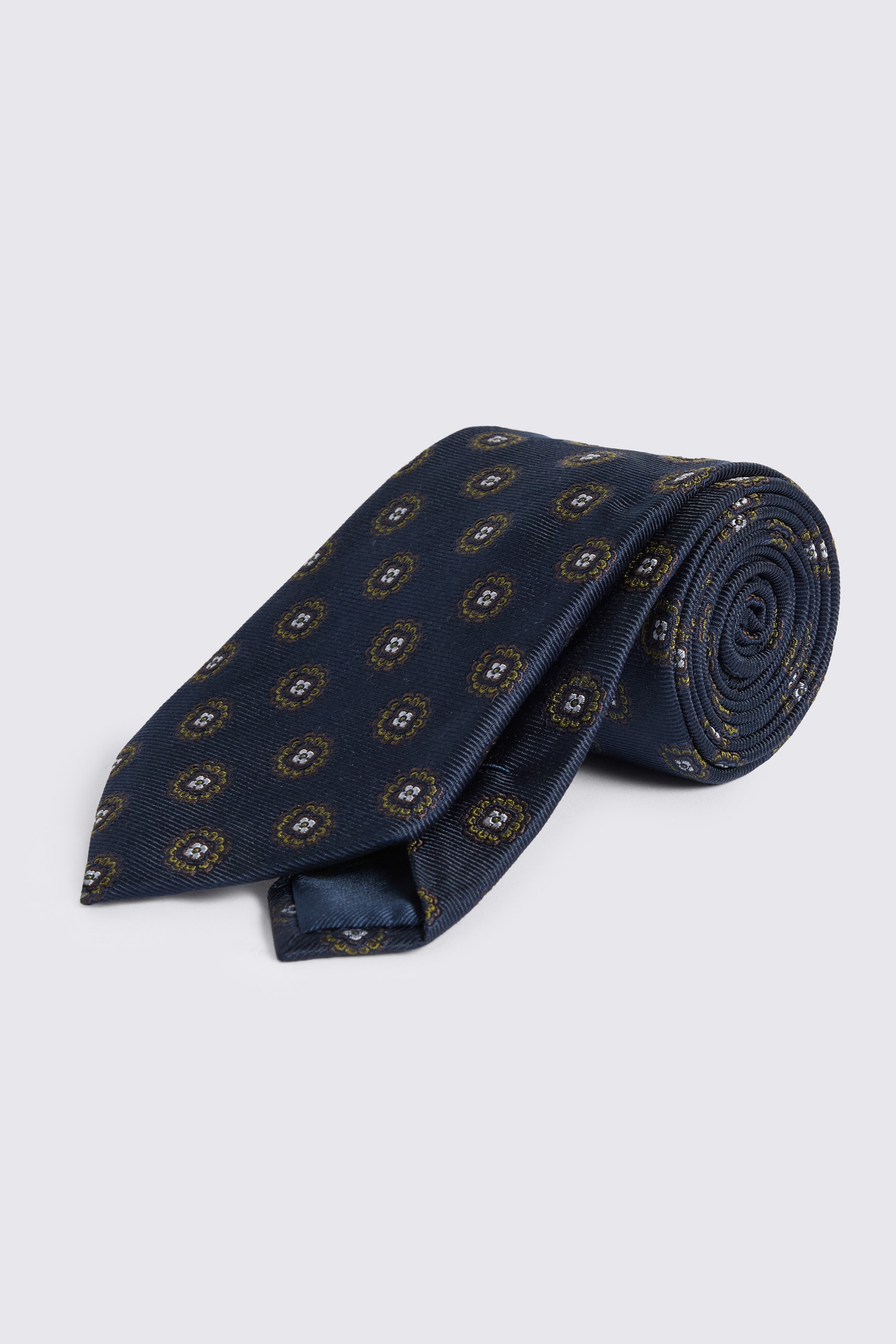 Navy Green Silk Medallion Tie