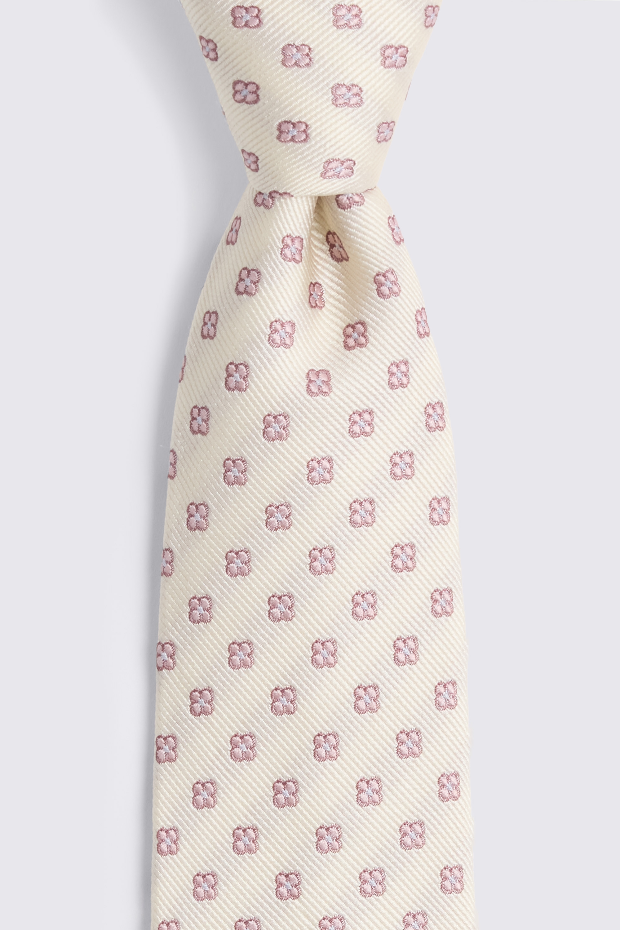 Off White Pink Silk Ditsy Medallion Tie