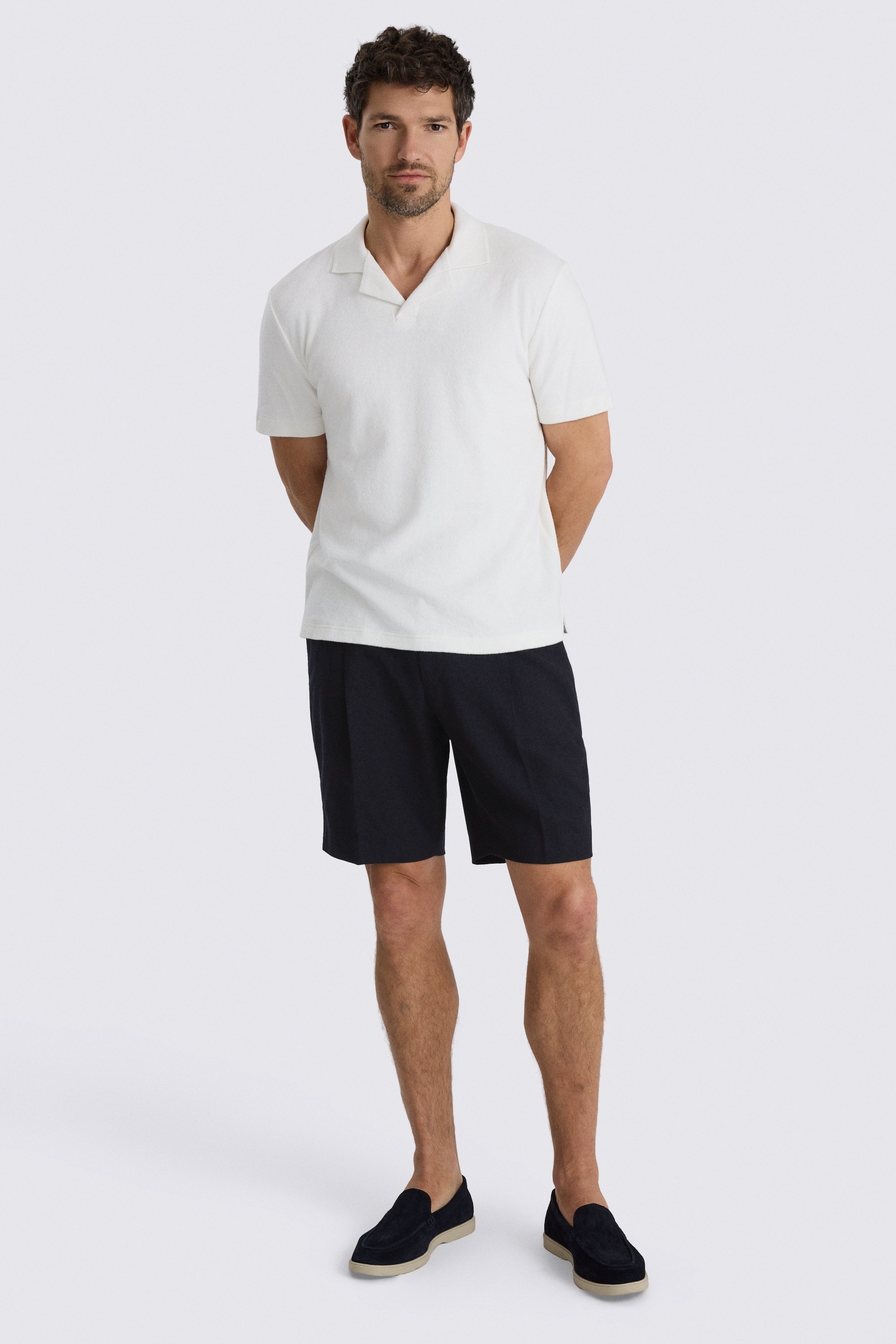 Navy Wool Pleated Short 