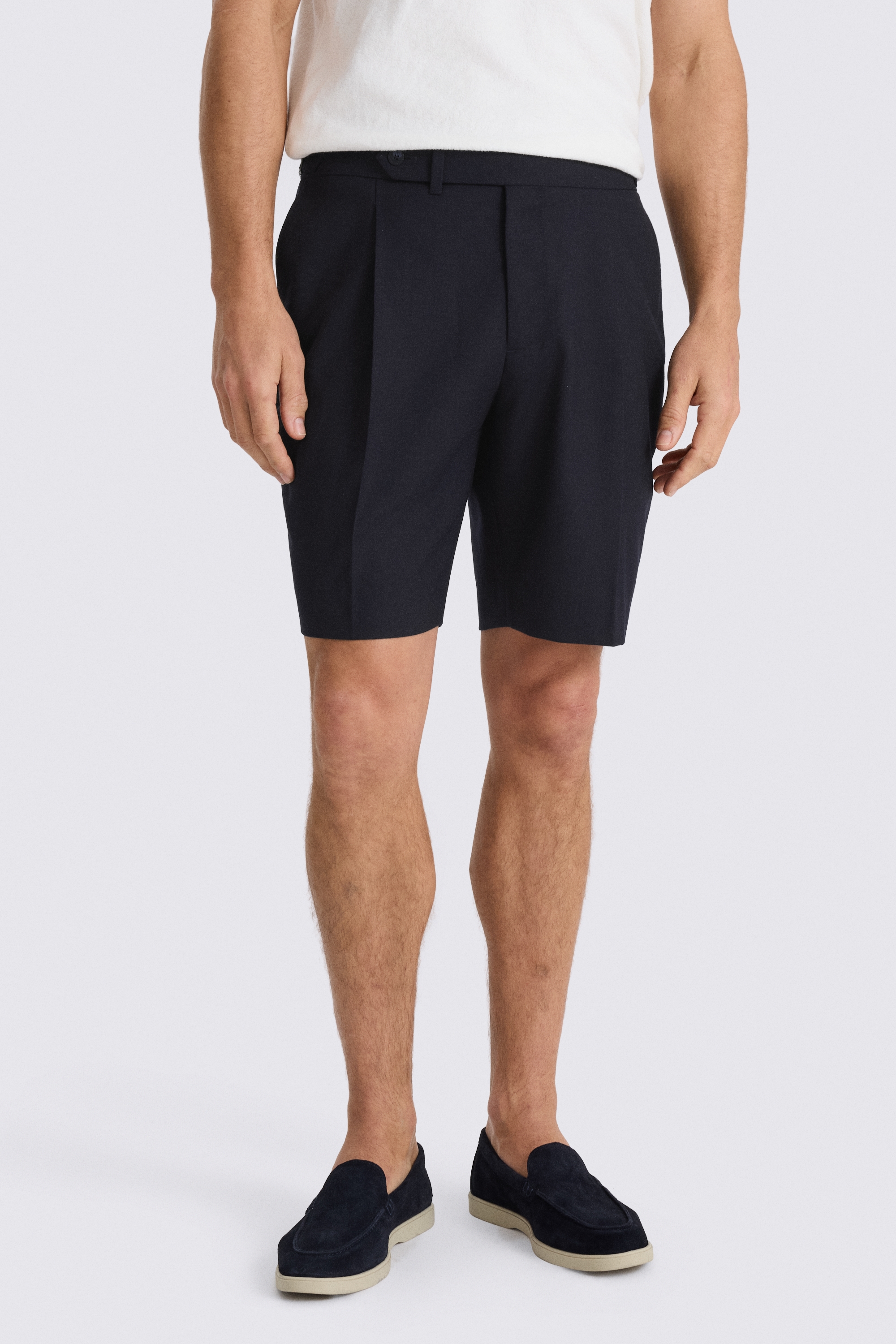 Navy Wool Pleated Short 
