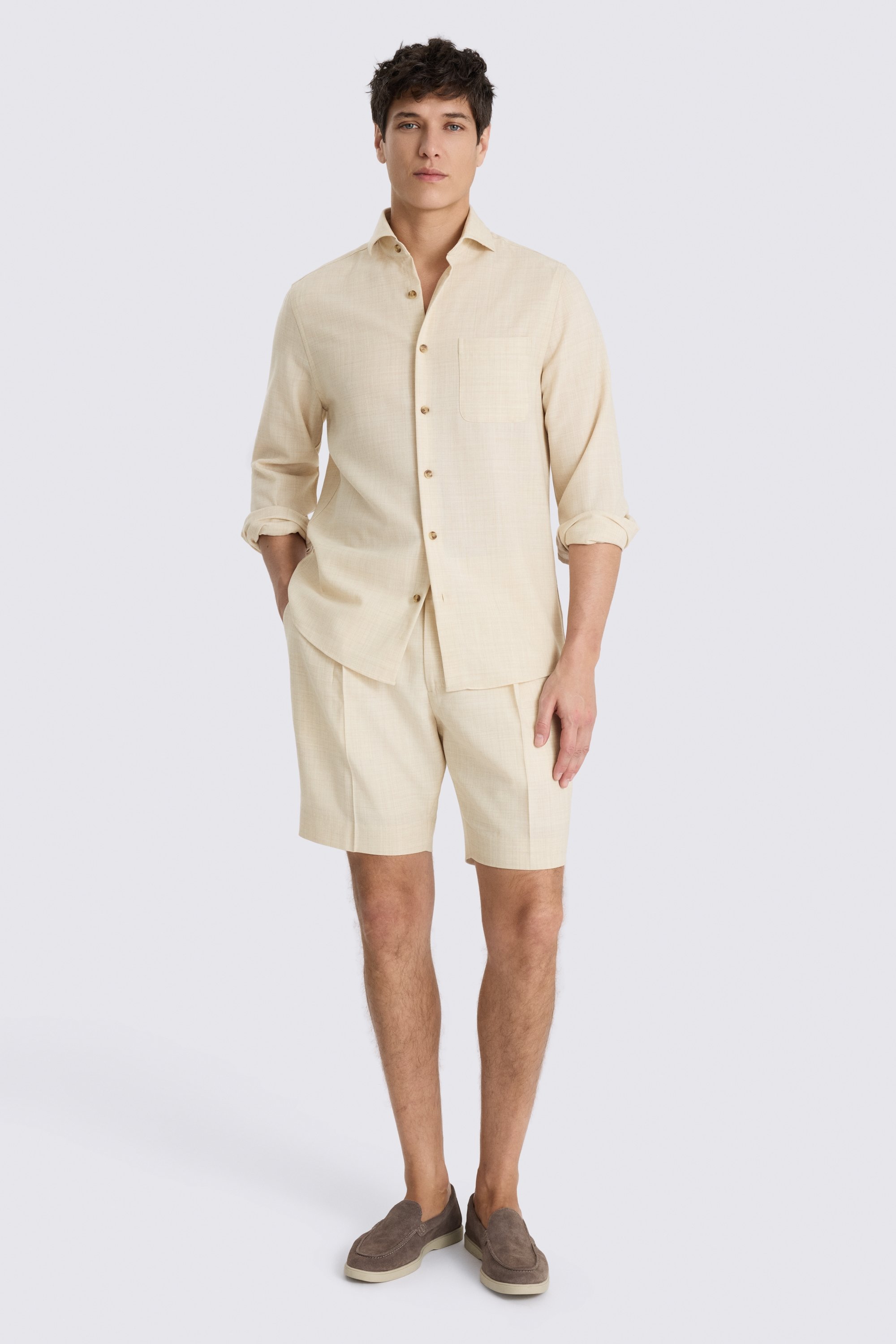 Neutral Wool Pleated Short 
