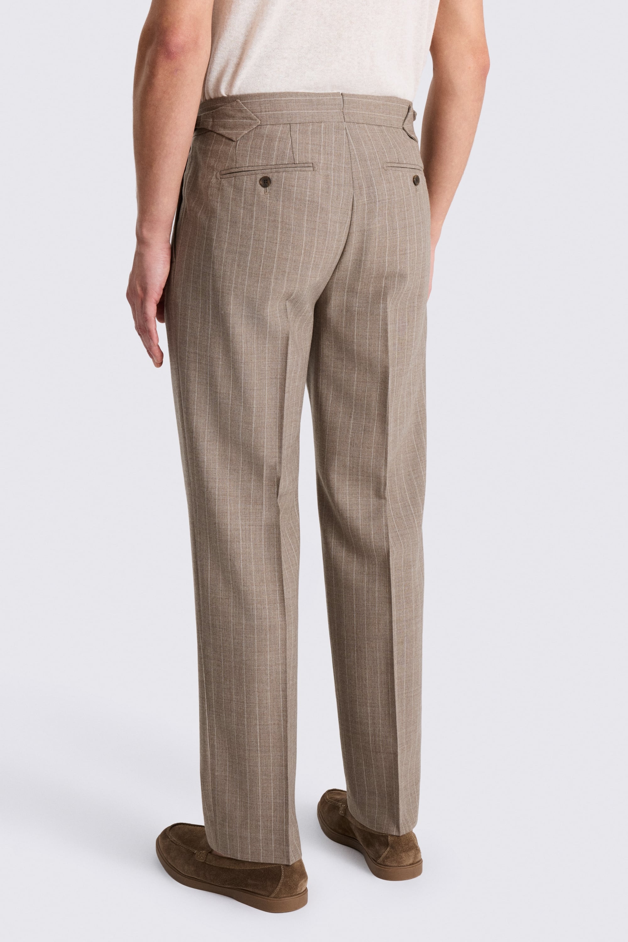 Taupe Stripe Pleated Wool Pants