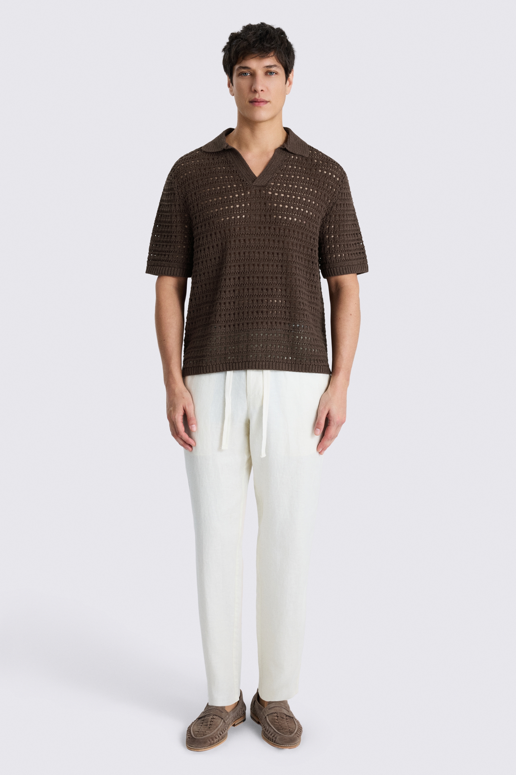 Brown Oversized Open Knit Skipper Shirt