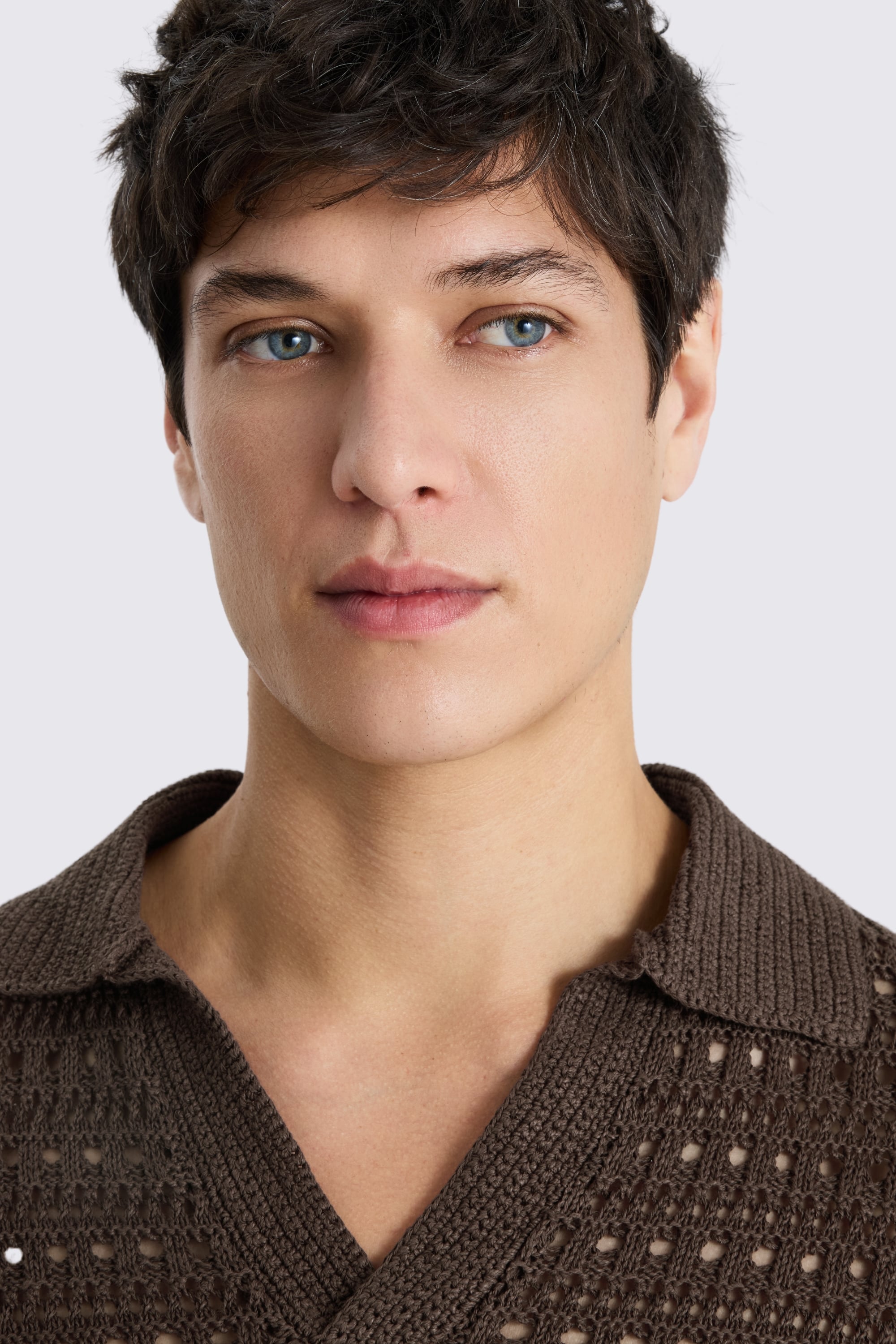 Brown Oversized Open Knit Skipper Shirt