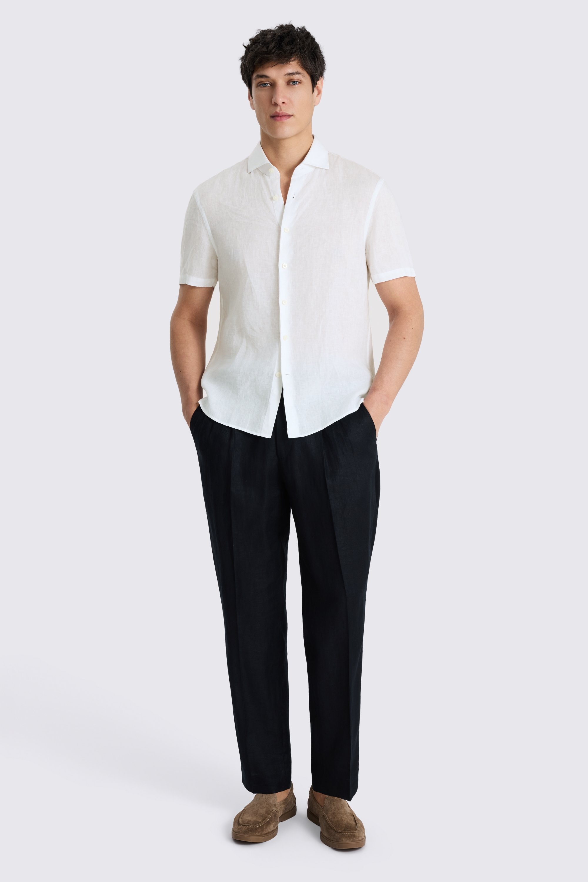 White Short Sleeve Linen Shirt