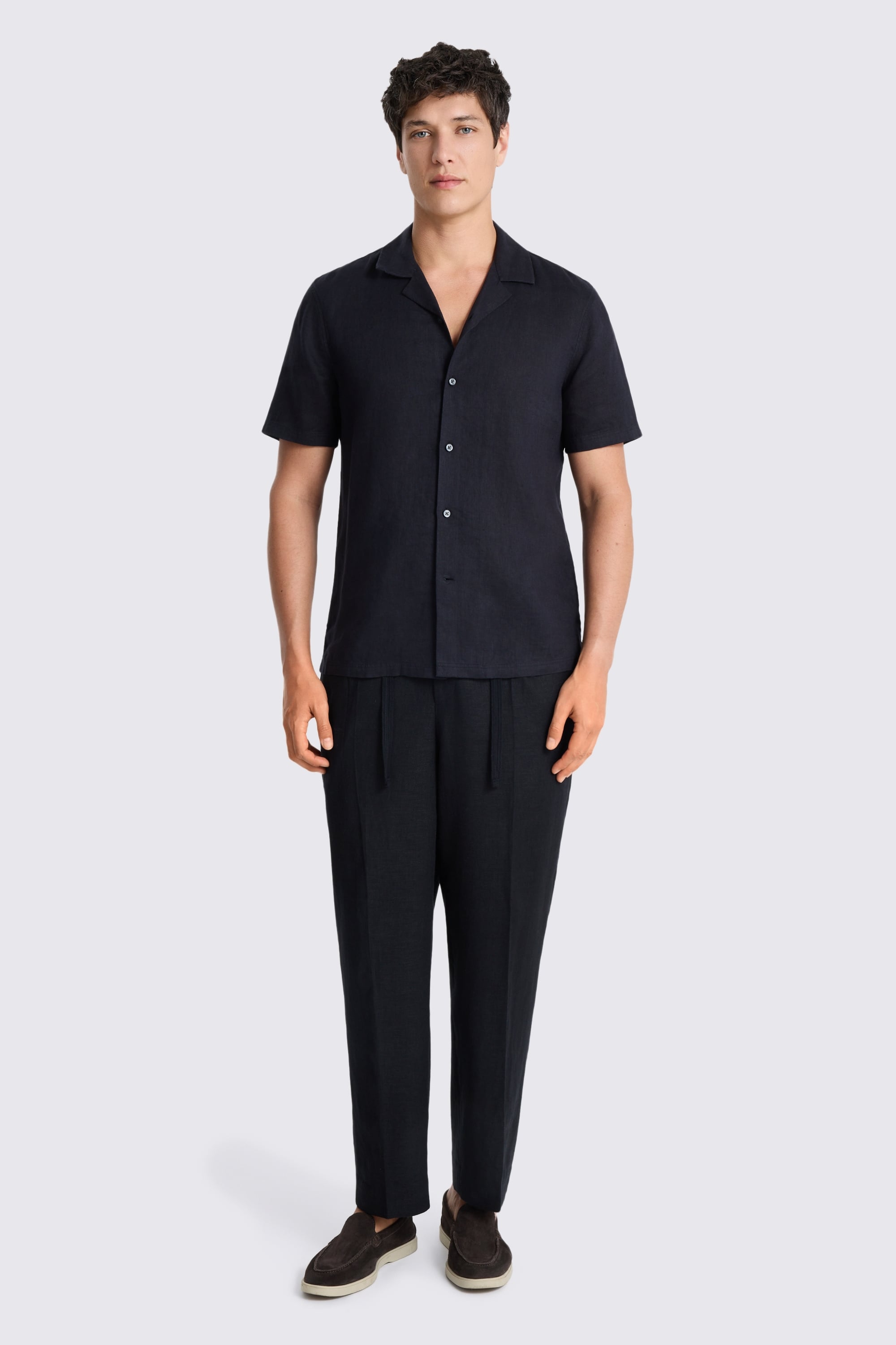 Black Linen Cuban Collar Shirt