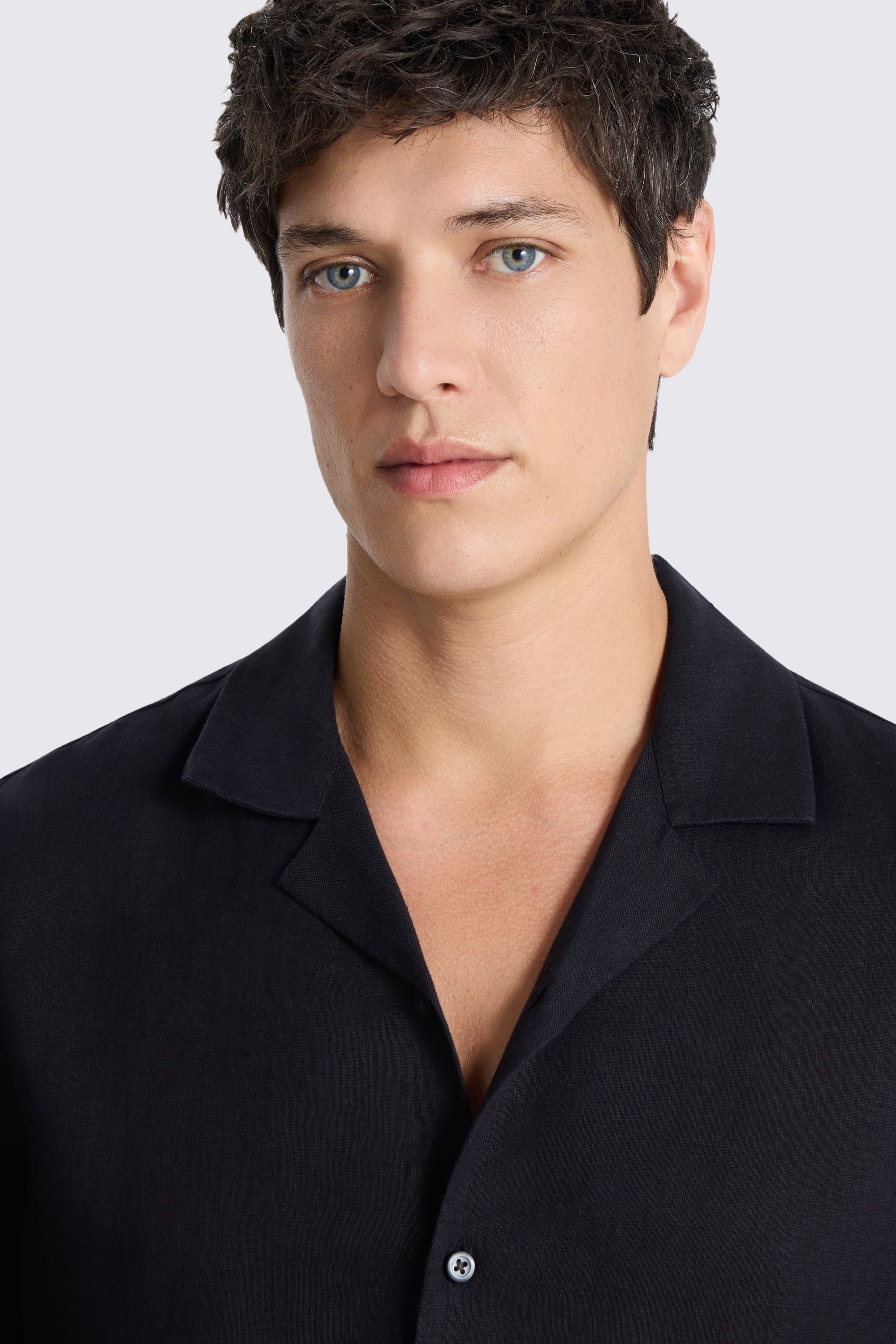Black Linen Cuban Collar Shirt