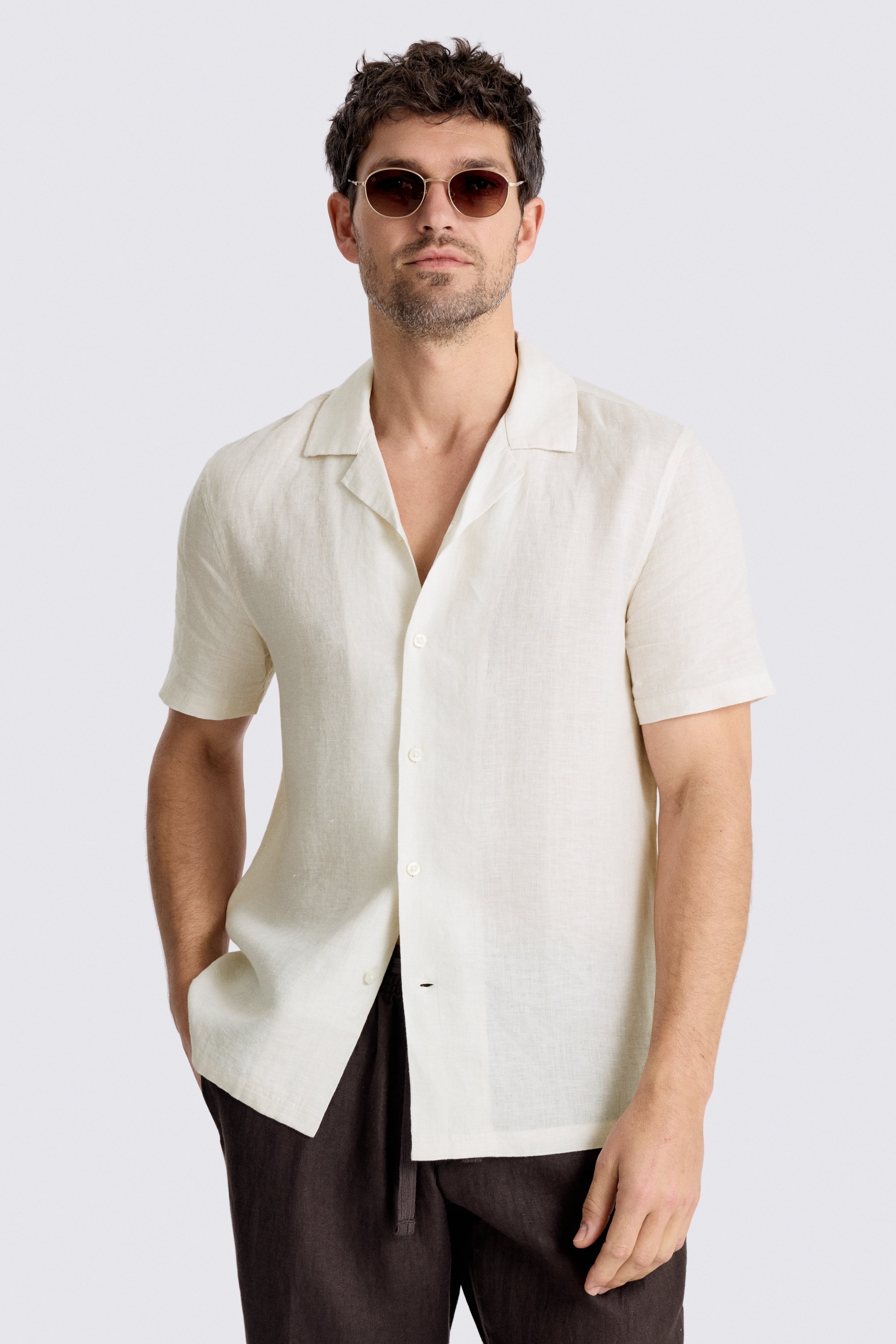 Off White Short Sleeve Cuban Linen Shirt