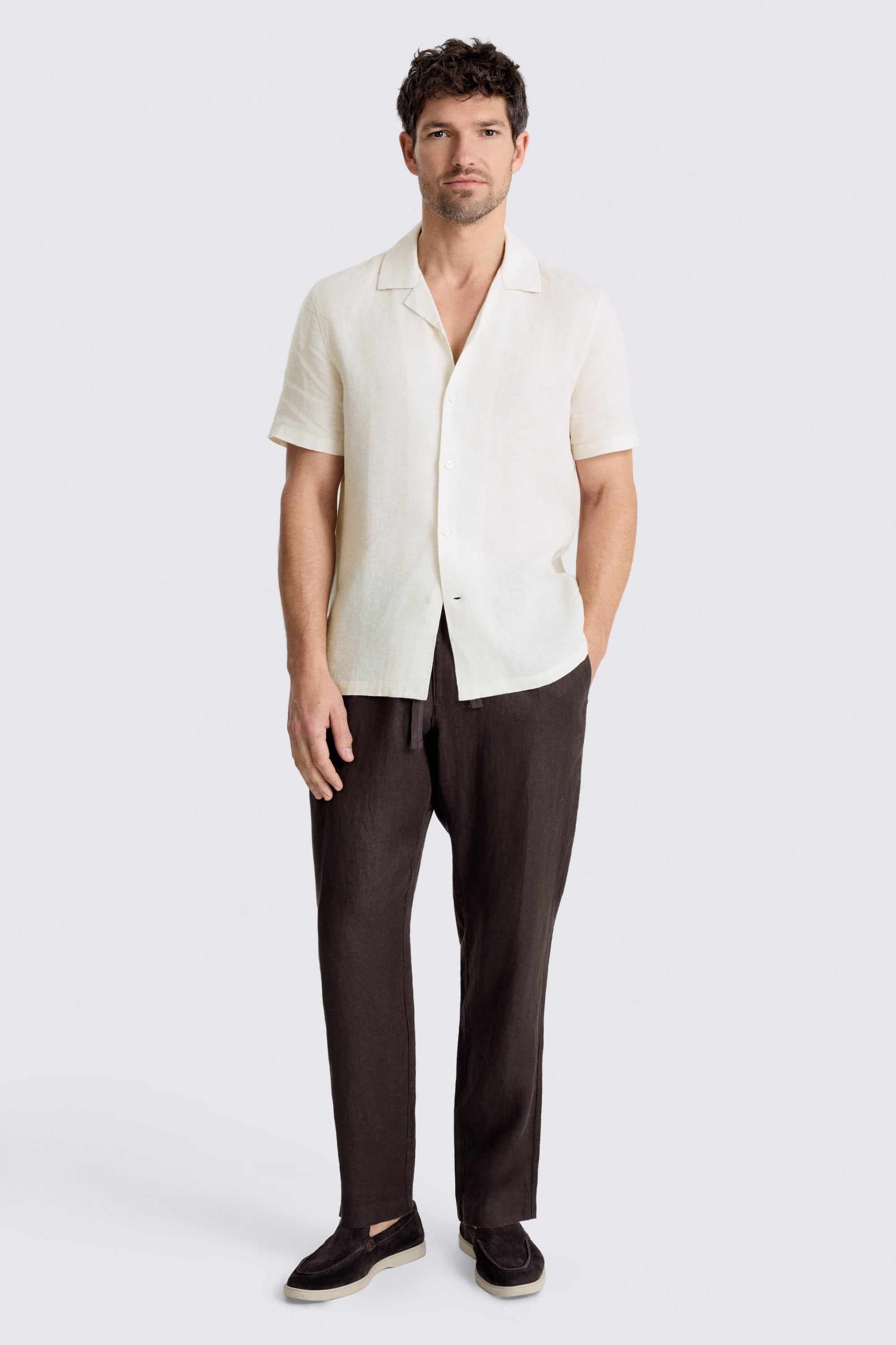 Off White Short Sleeve Cuban Linen Shirt