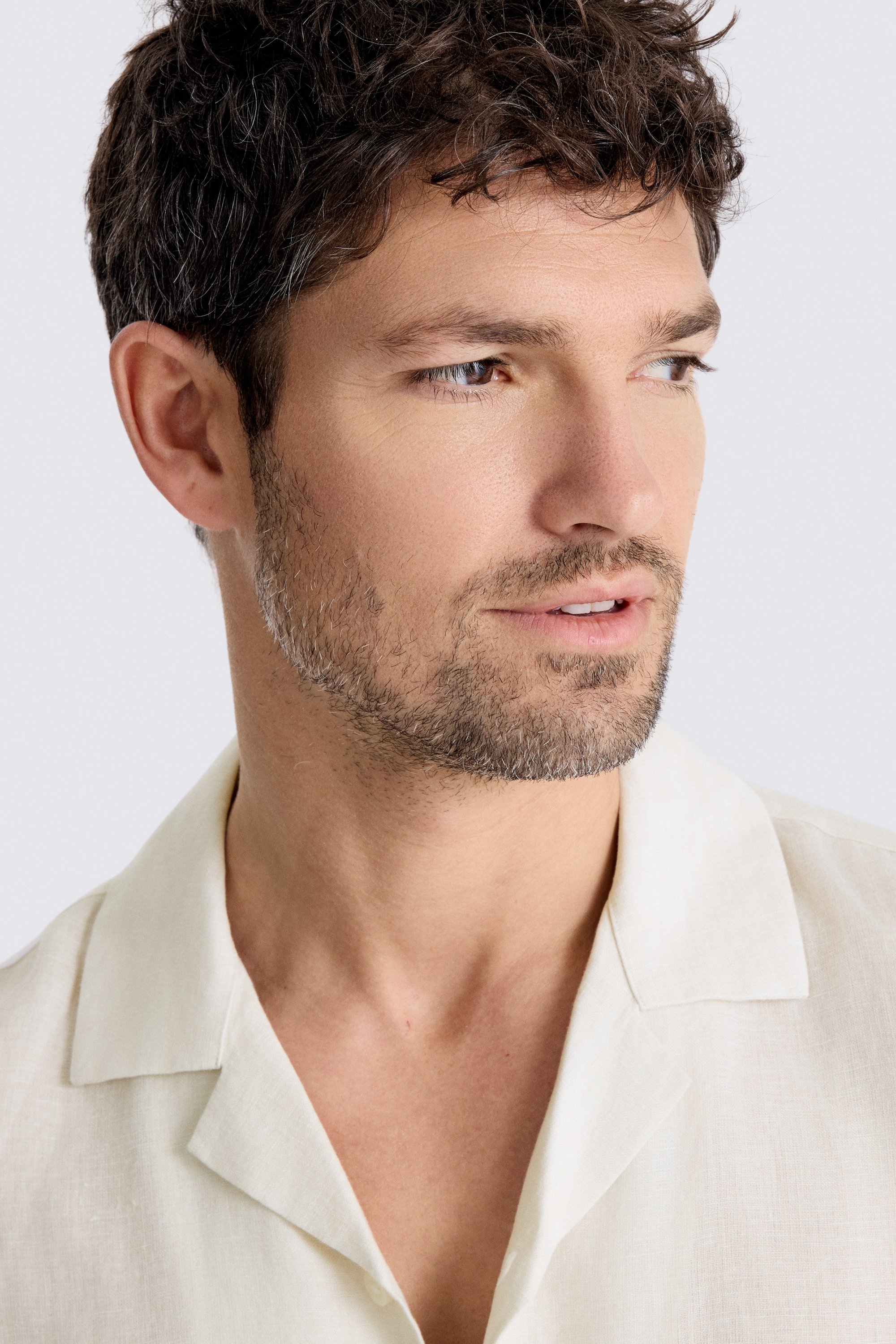 Off White Short Sleeve Cuban Linen Shirt