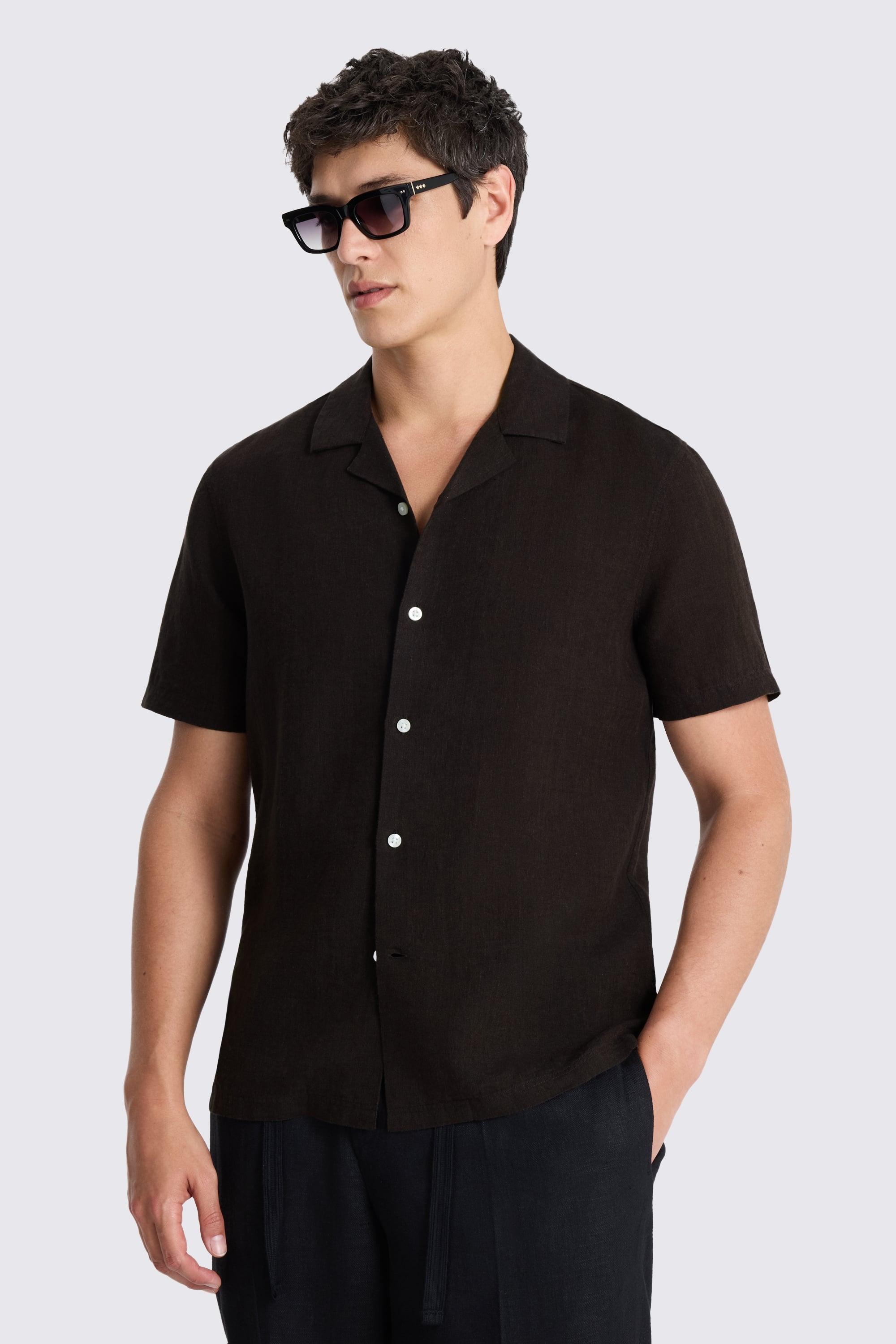 Chocolate Linen Cuban Collar Shirt