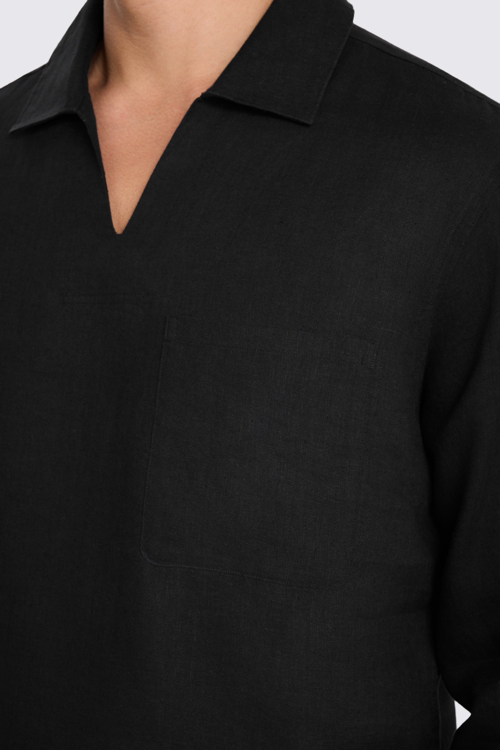 Black Popover V-neck Linen Shirt