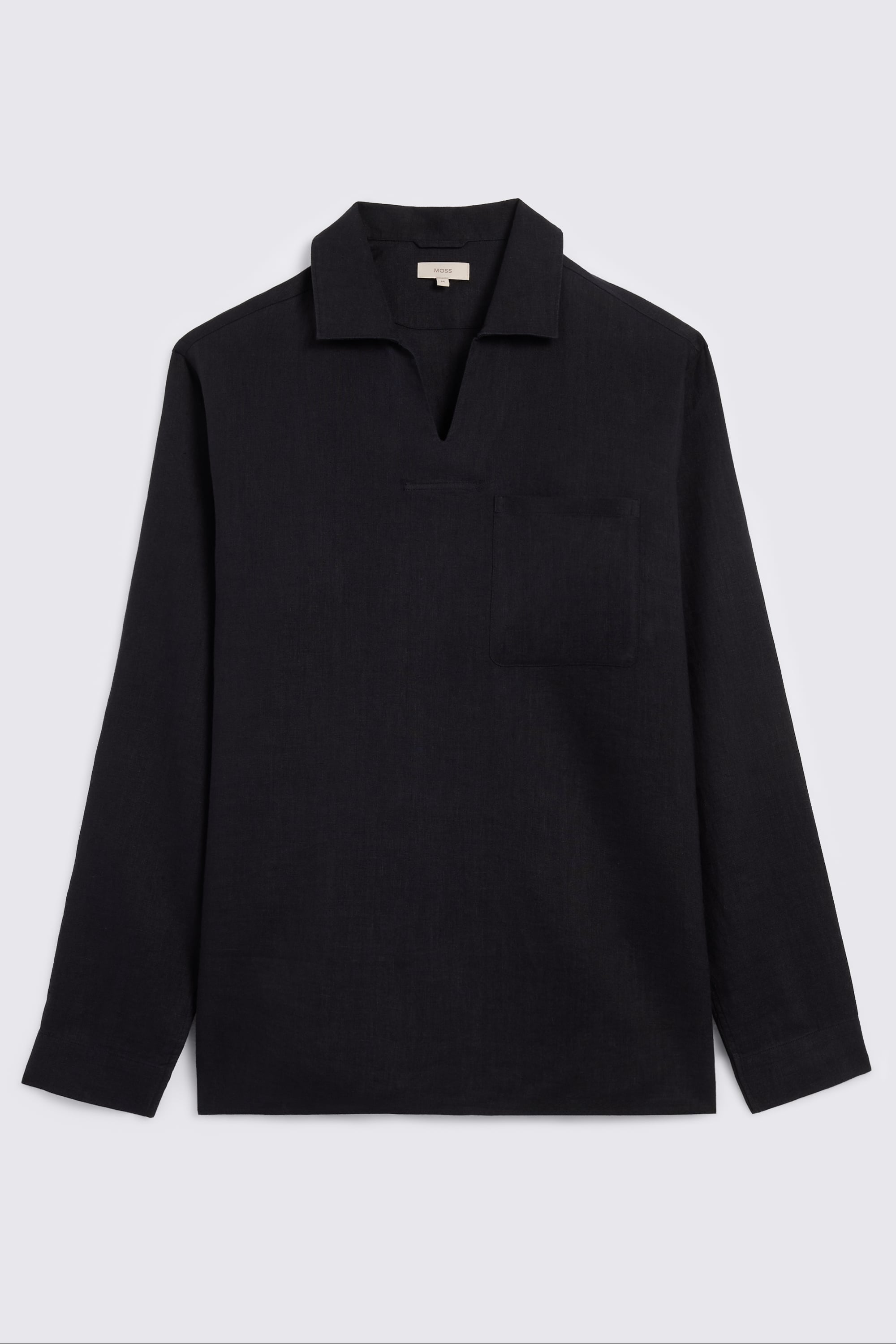 Black Popover V-neck Linen Shirt