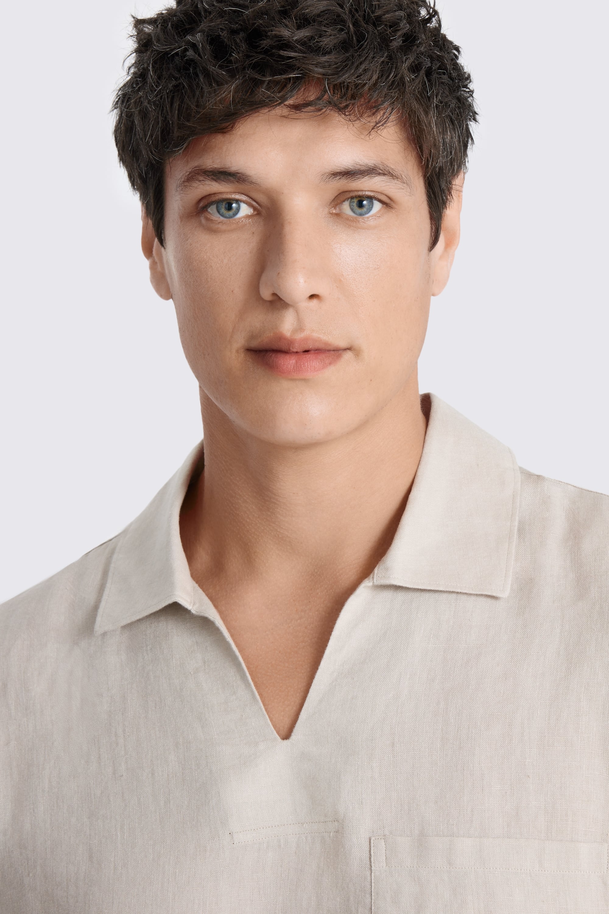 Taupe Popover V-neck Linen Shirt