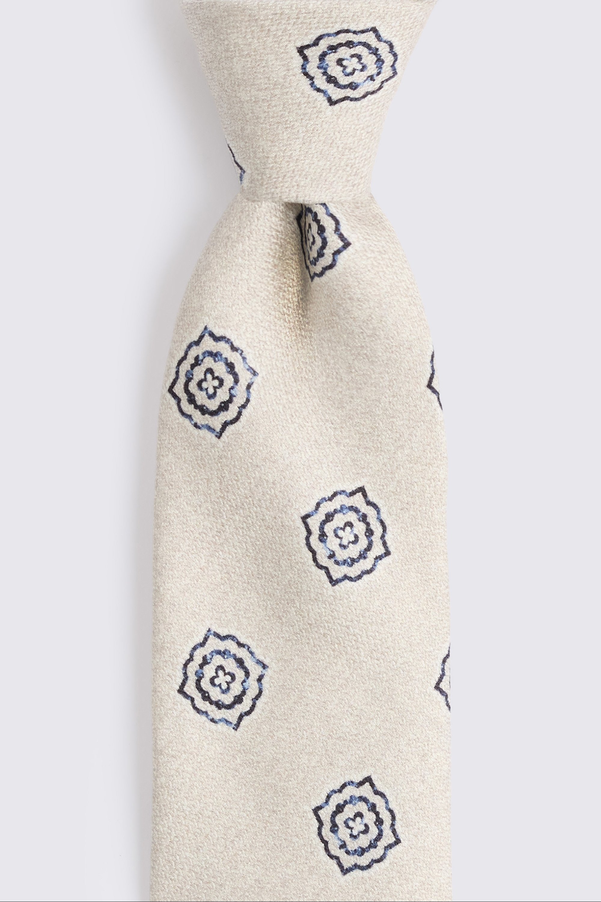 Bottinelli Off White Navy Silk Medallion Tie