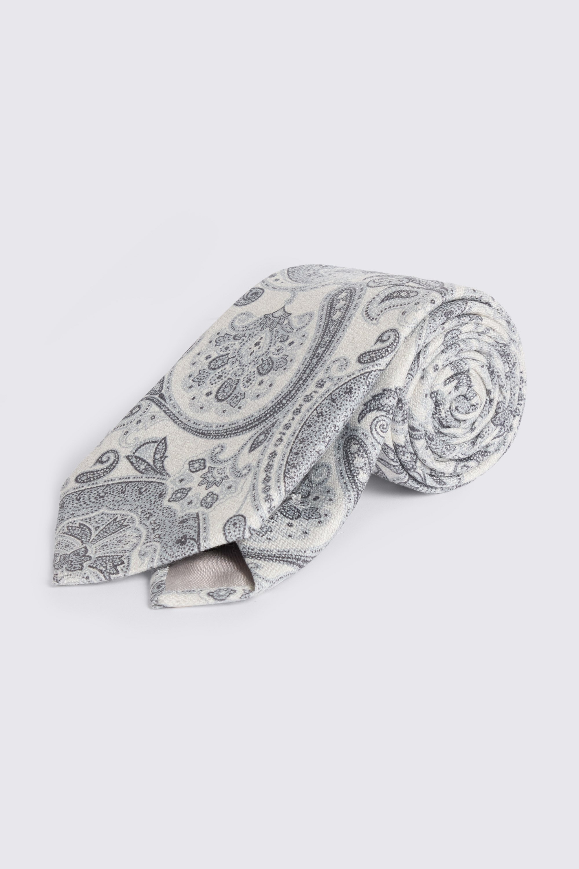 Bottinelli White & Grey Silk Paisley Tie