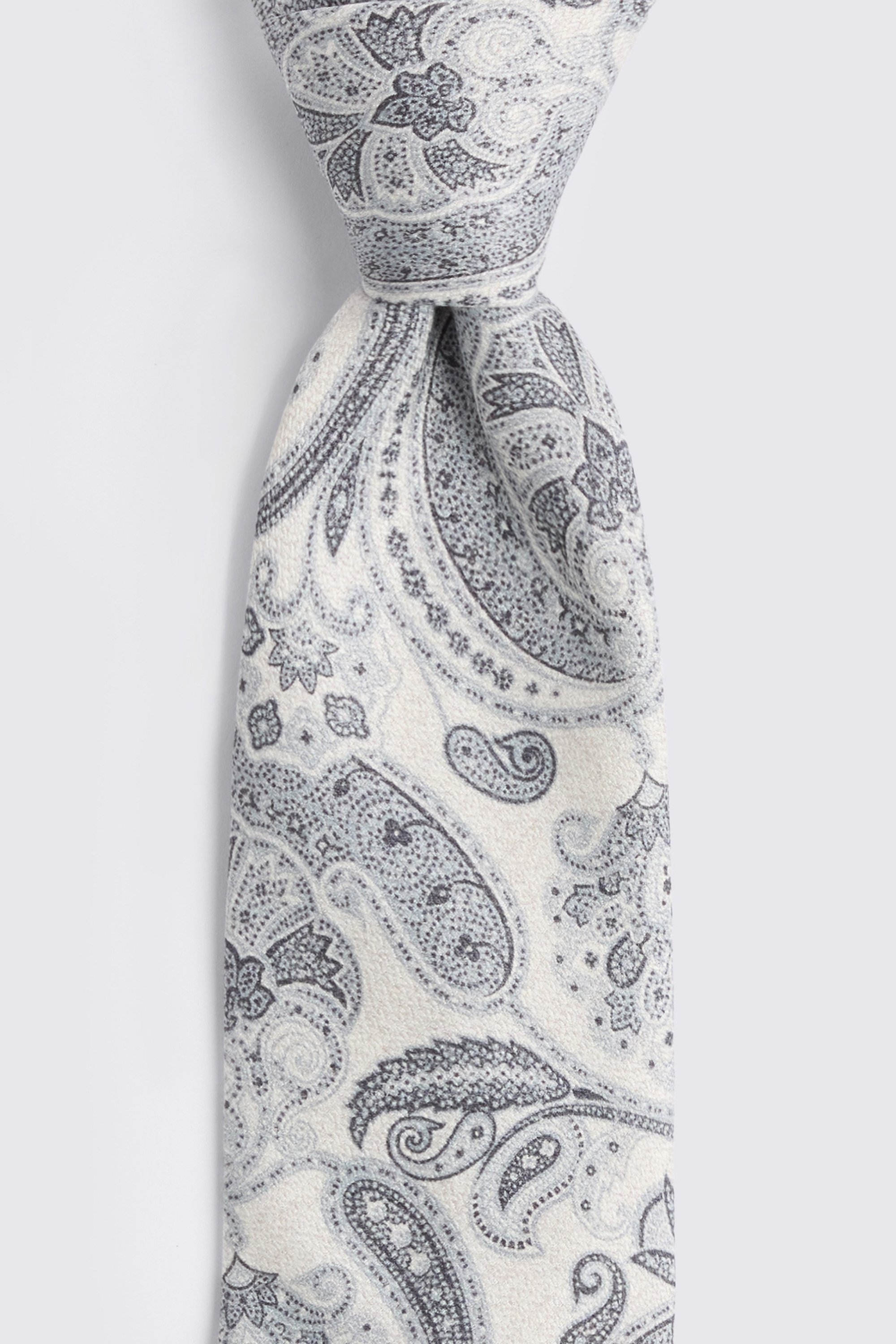Bottinelli White & Grey Silk Paisley Tie