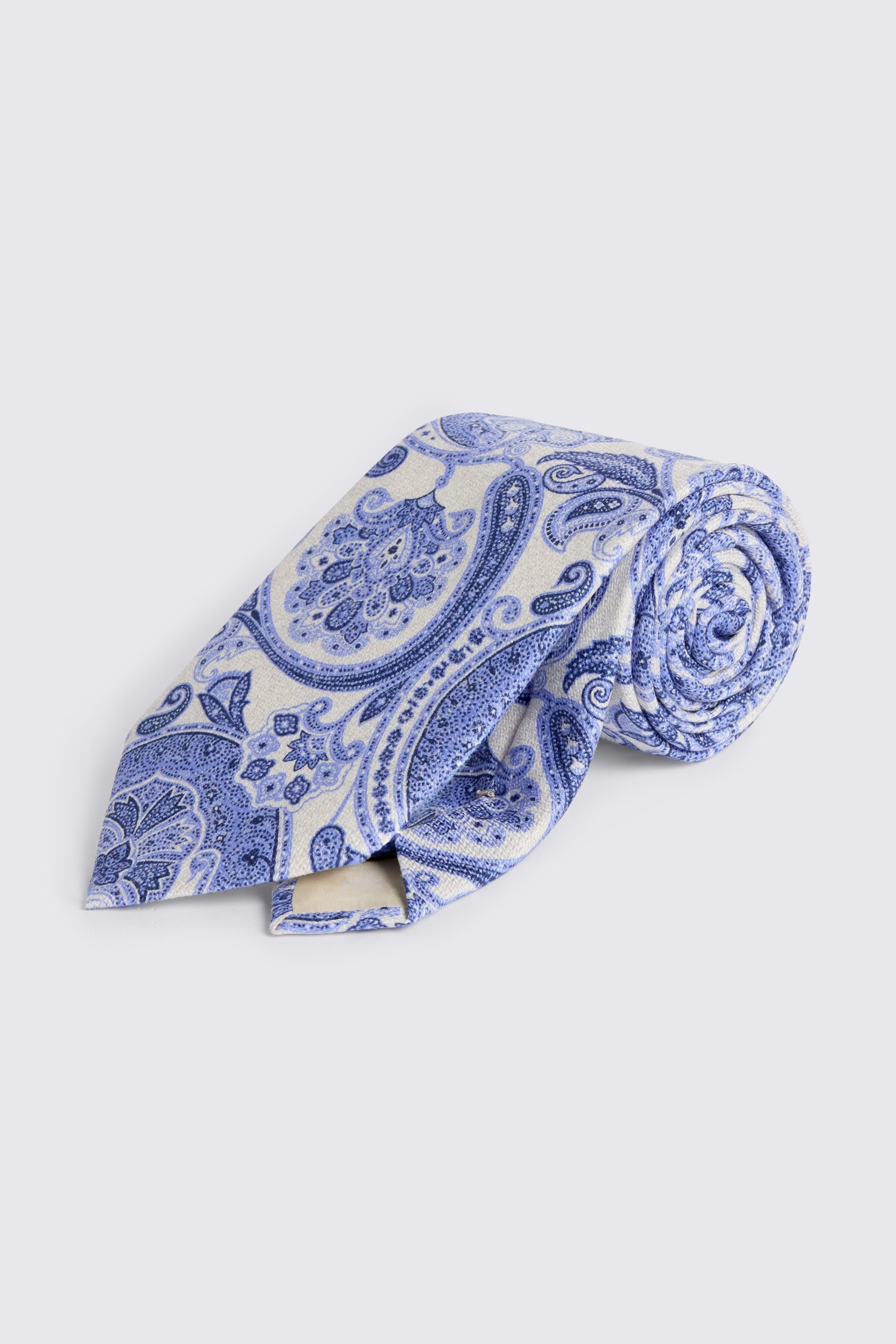 Bottinelli White & Bright Blue Silk Paisley Tie