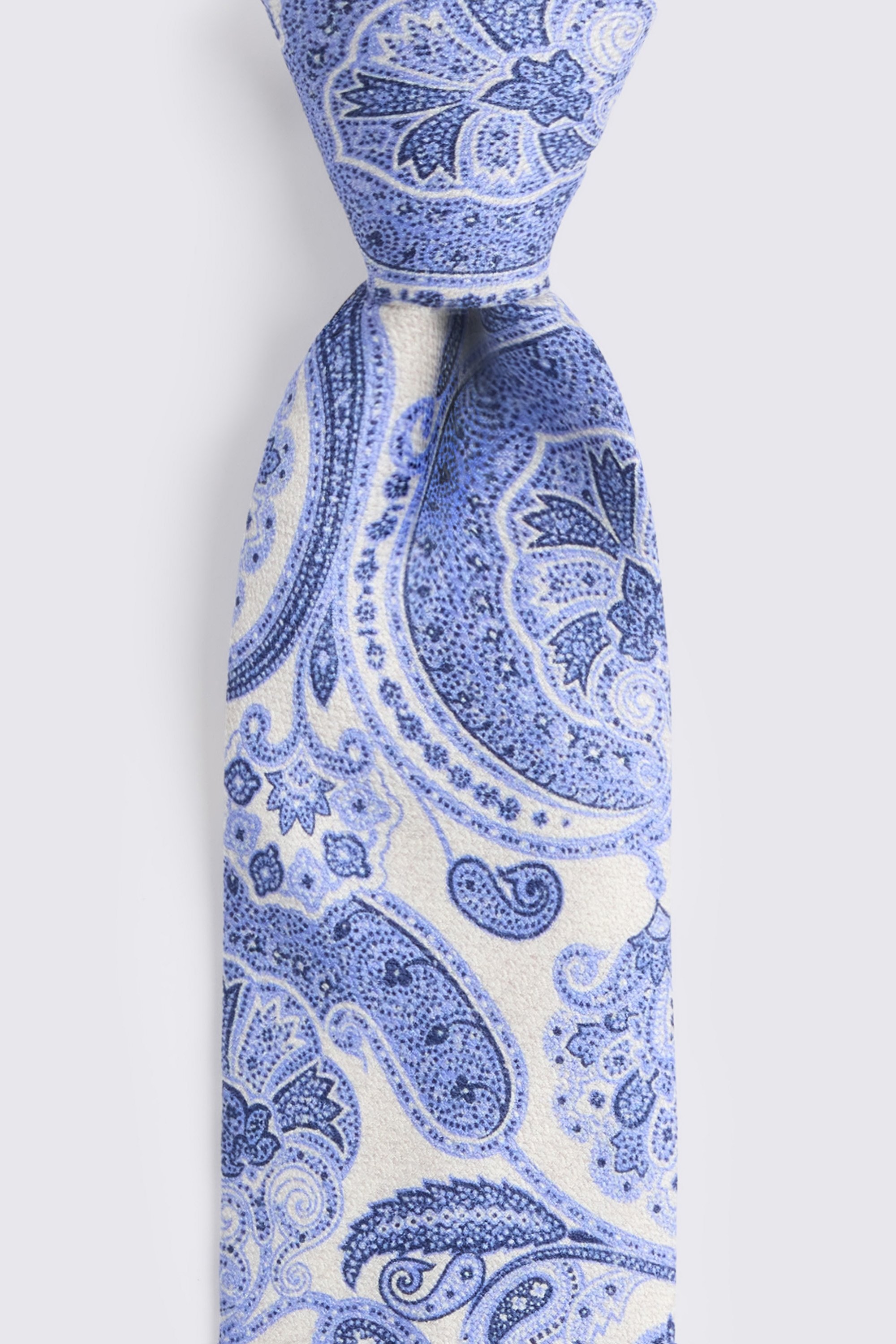 Bottinelli White & Bright Blue Silk Paisley Tie