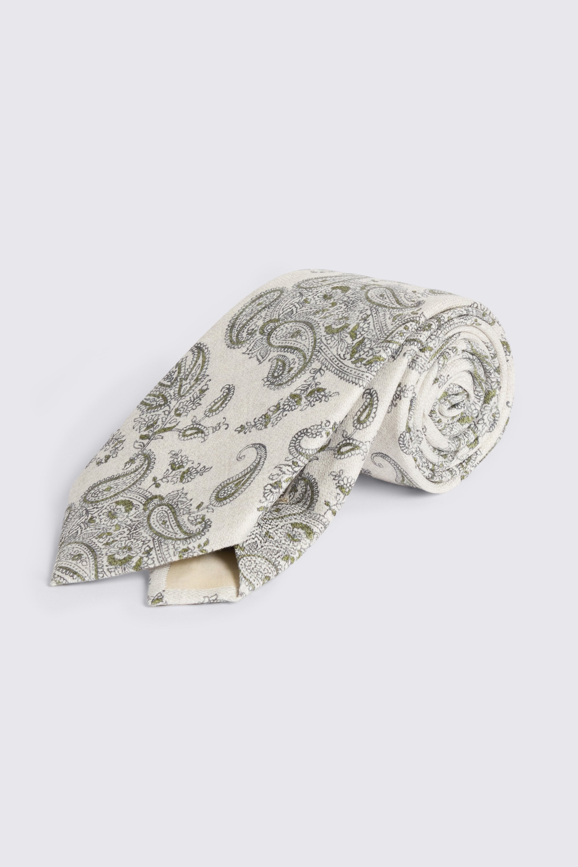 Bottinelli White & Khaki Silk Paisley Tie