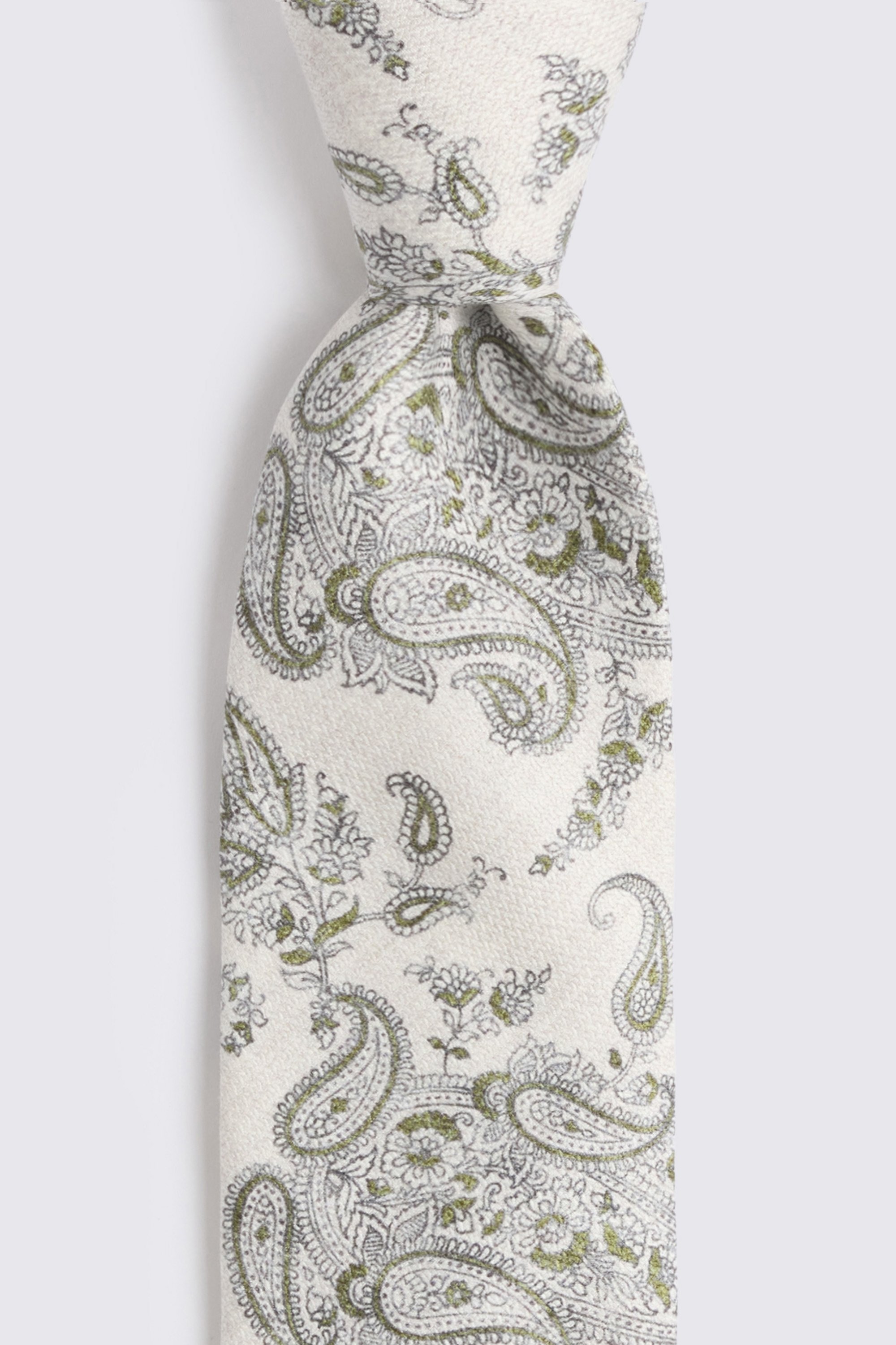 Bottinelli White & Khaki Silk Paisley Tie