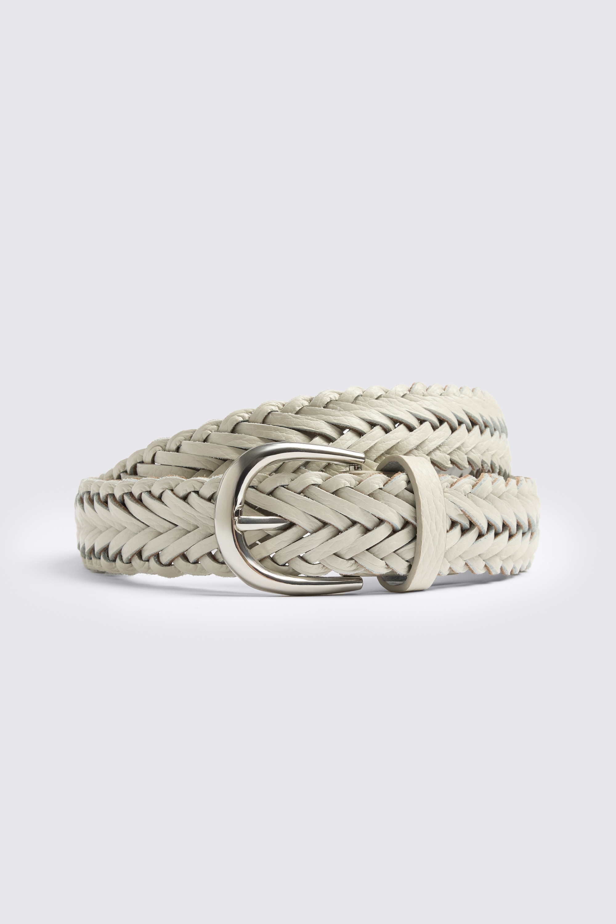 Off White Leather Woven Belt