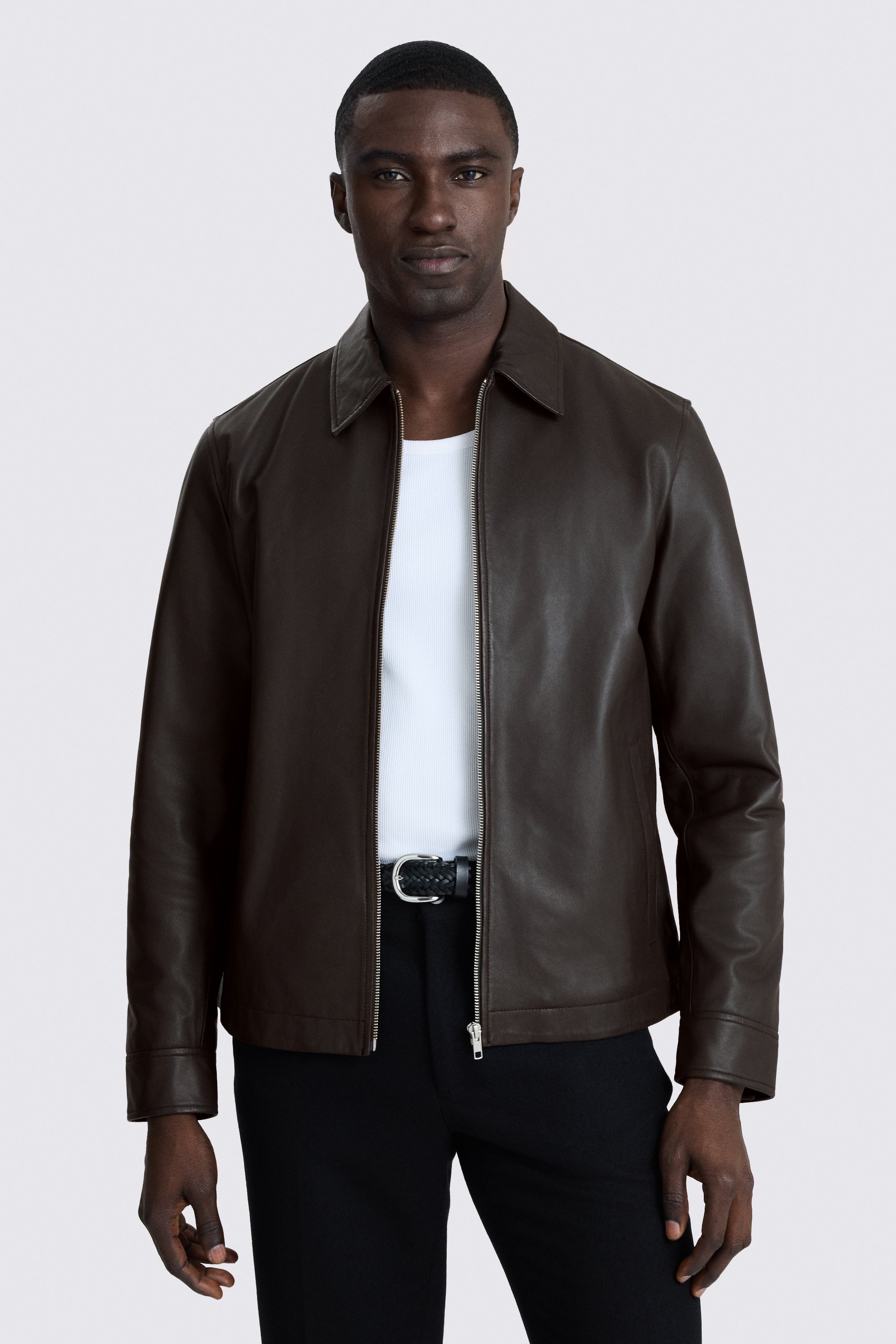 Dark Brown Nappa Zip Jacket 