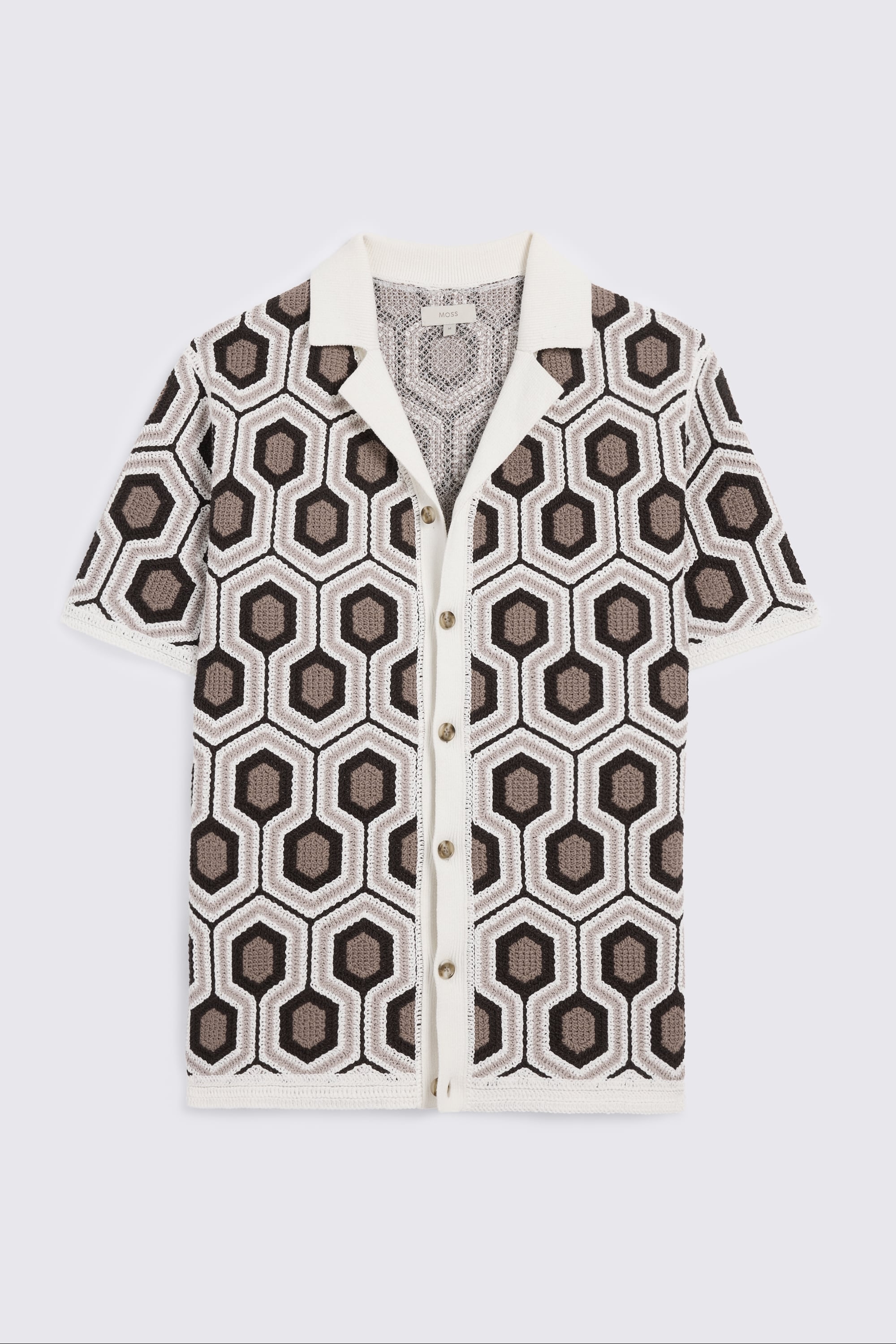 Geometric Cotton Crochet Cuban Collar Shirt