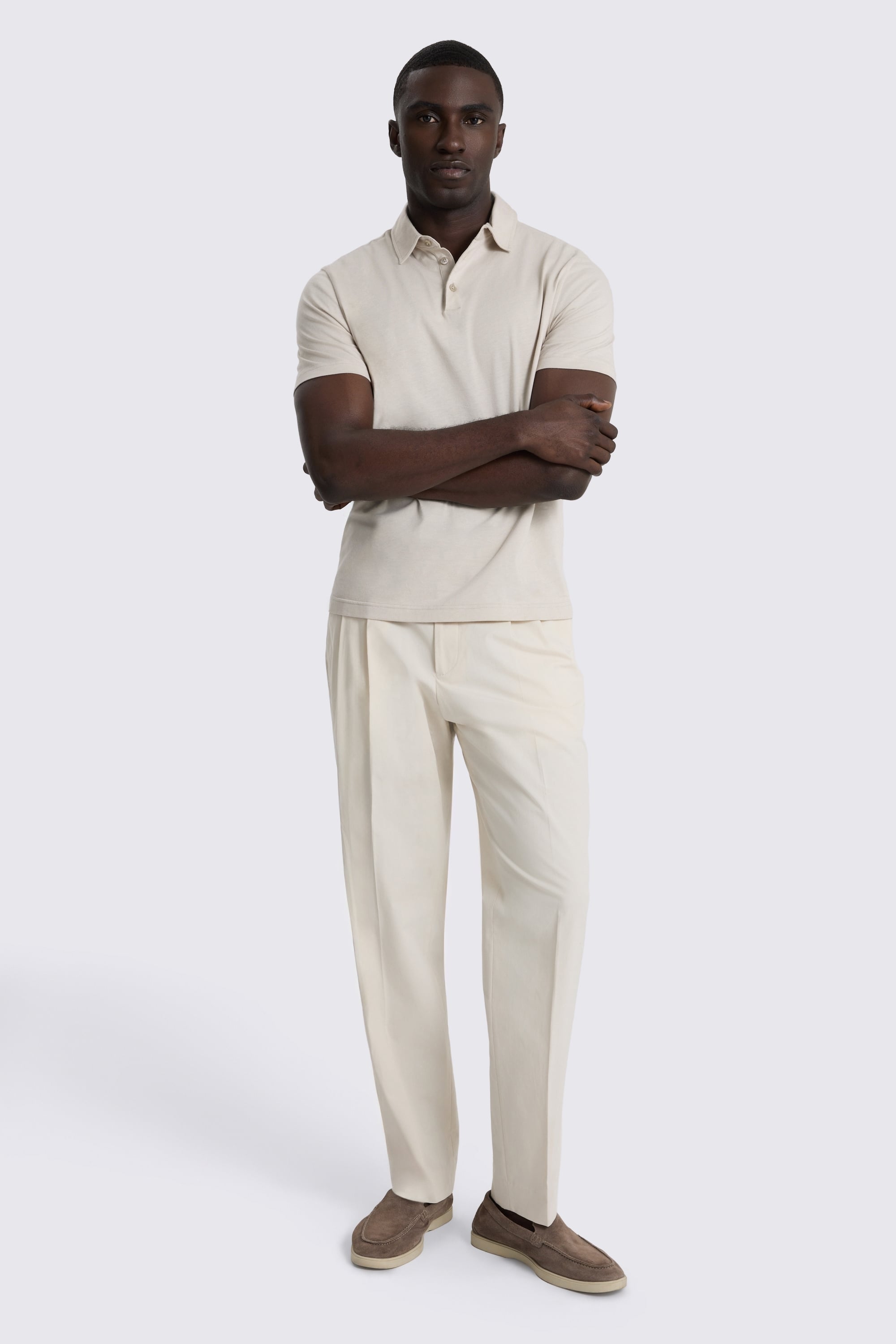 Oatmeal Cotton Jersey Polo Shirt