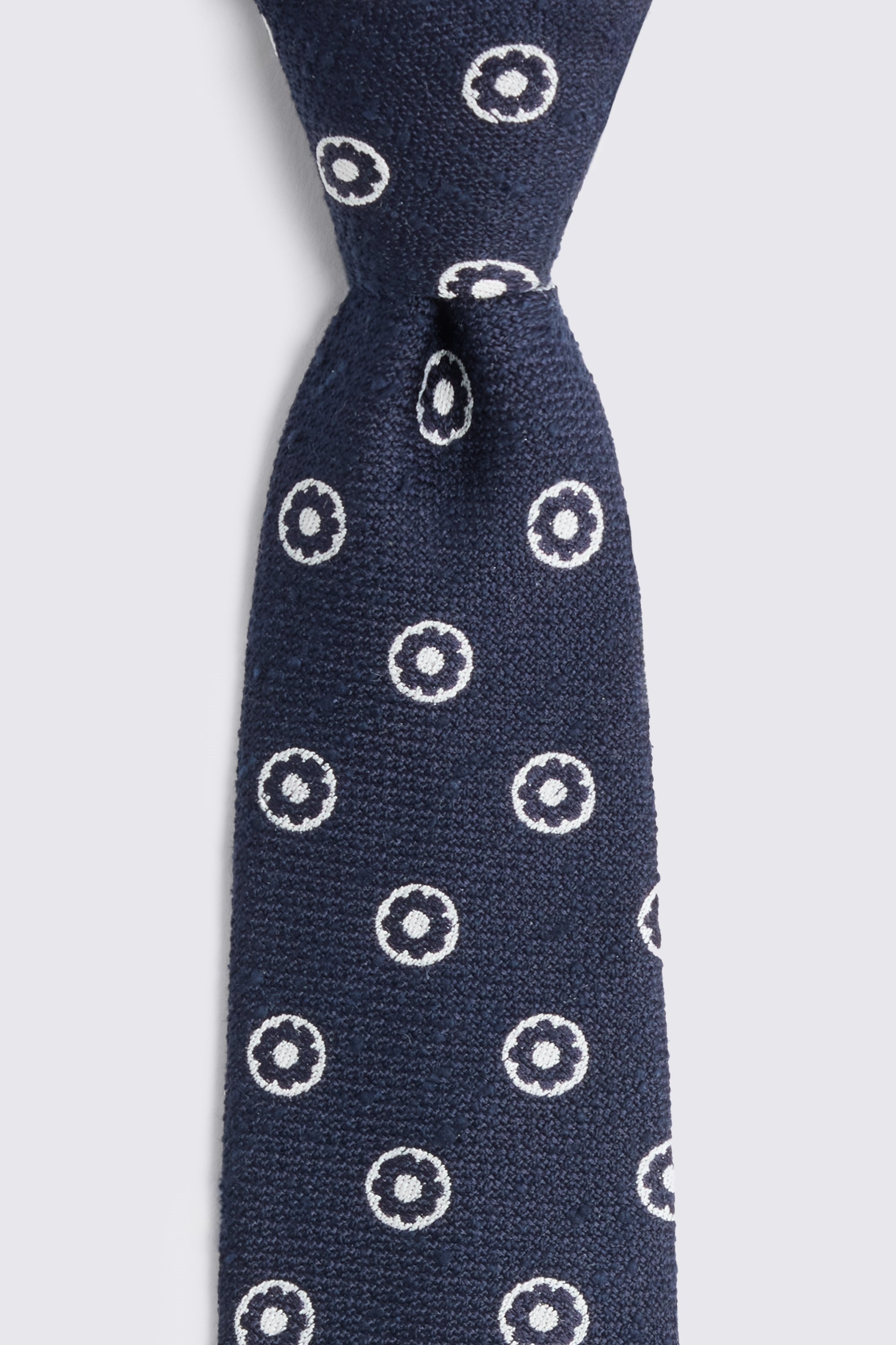 Italian Navy Silk White Medallion Tie