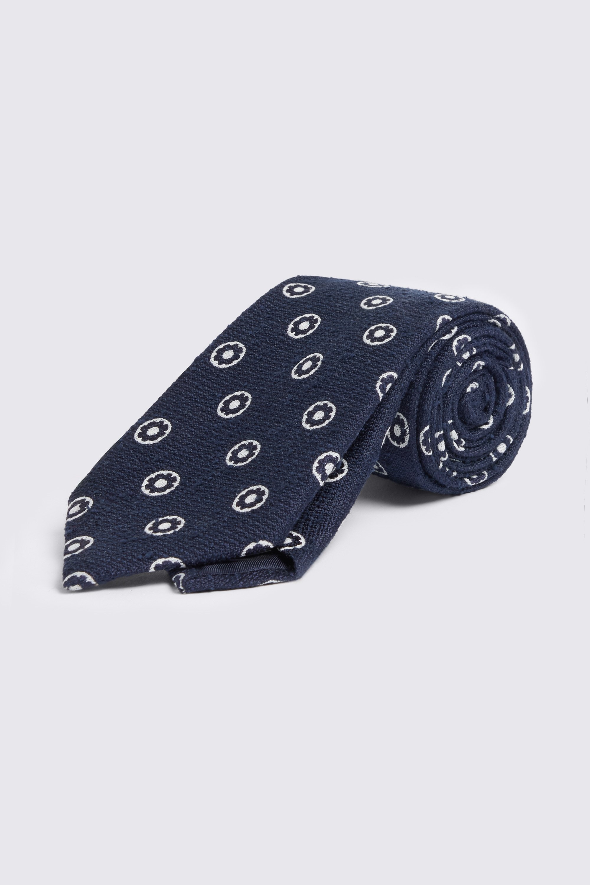 Italian Navy Silk White Medallion Tie