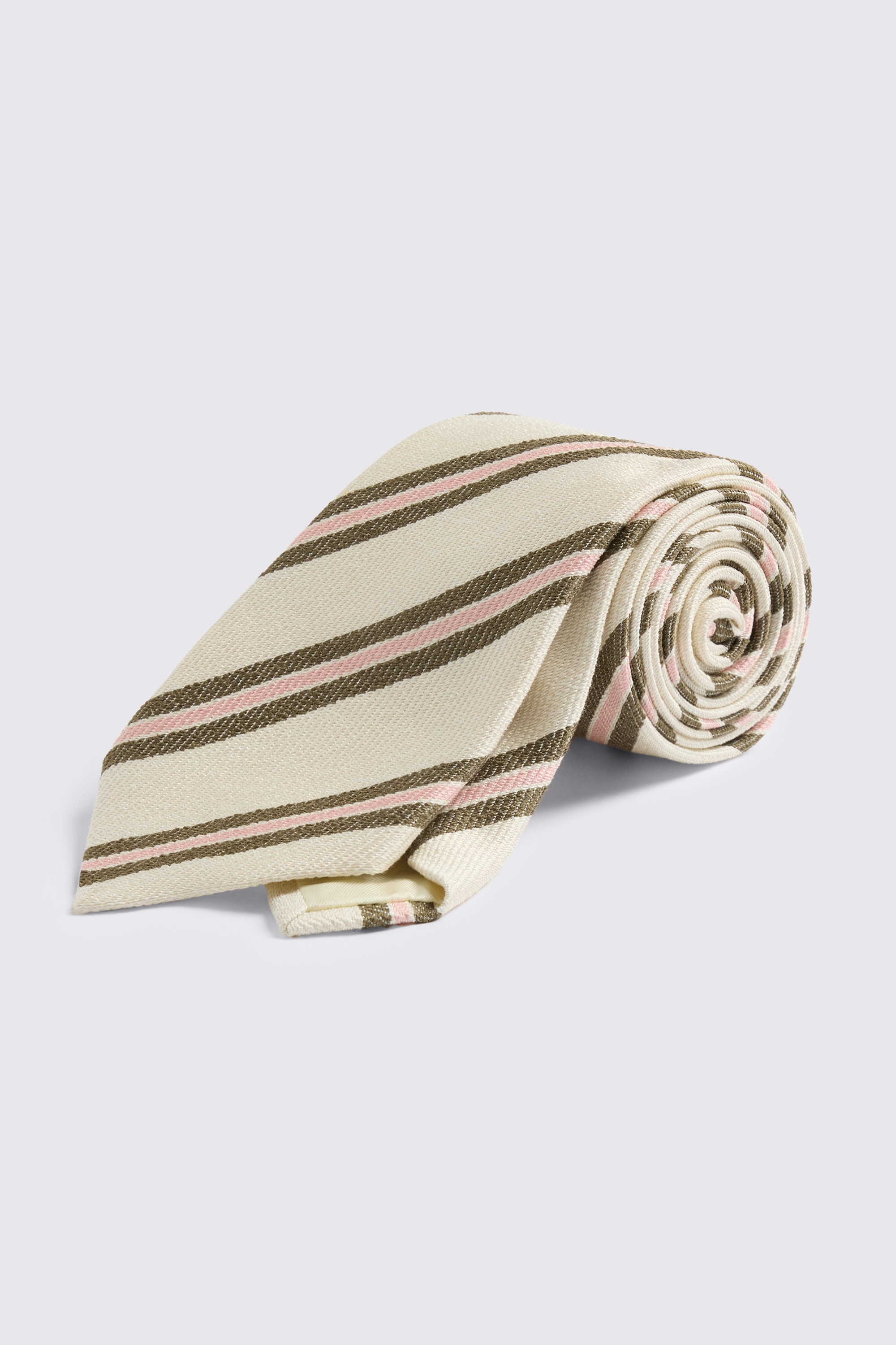 Italian Off White, Olive & Pink Silk Stripe Tie