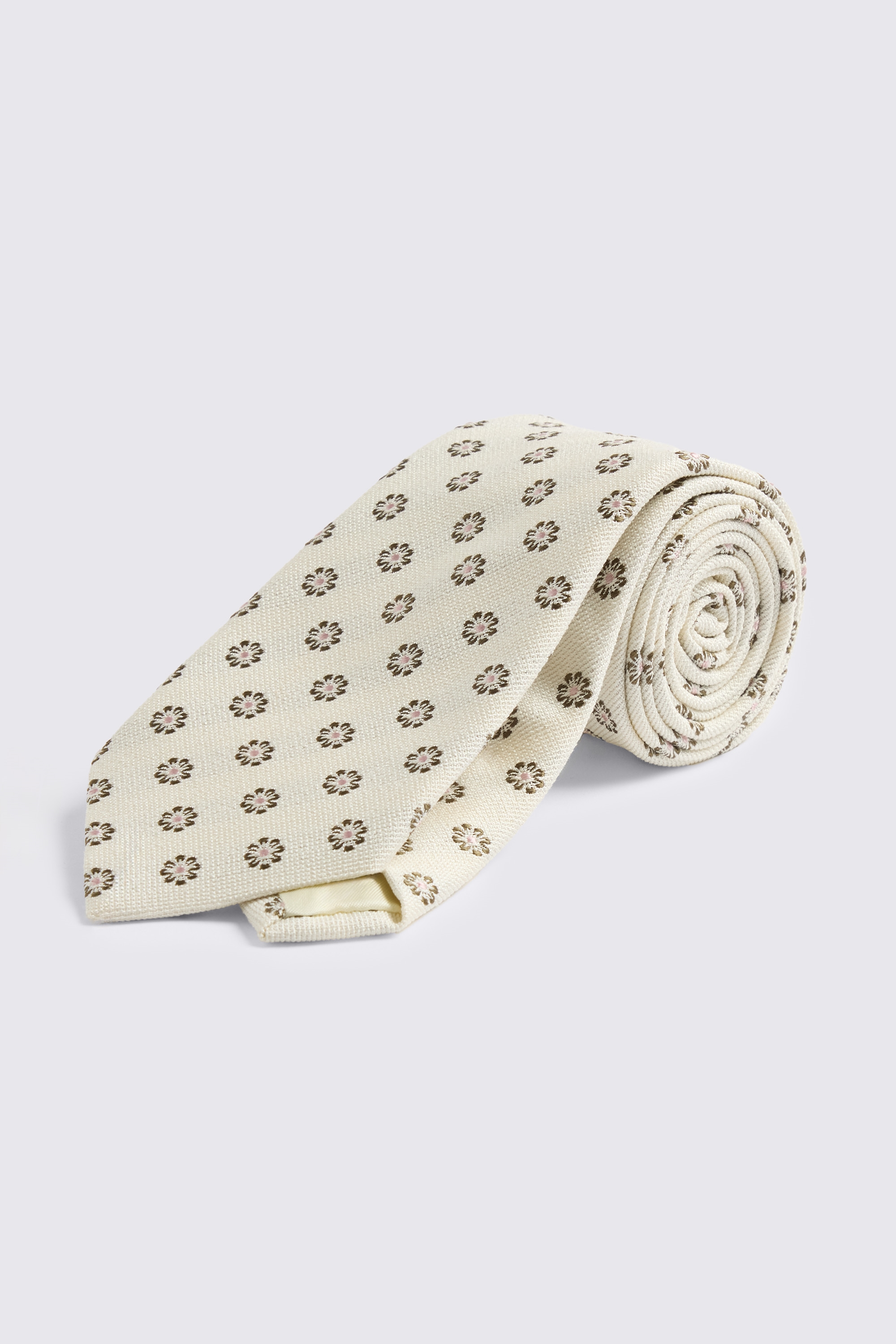 Italian Off White, Pink & Khaki Silk Medallion Tie