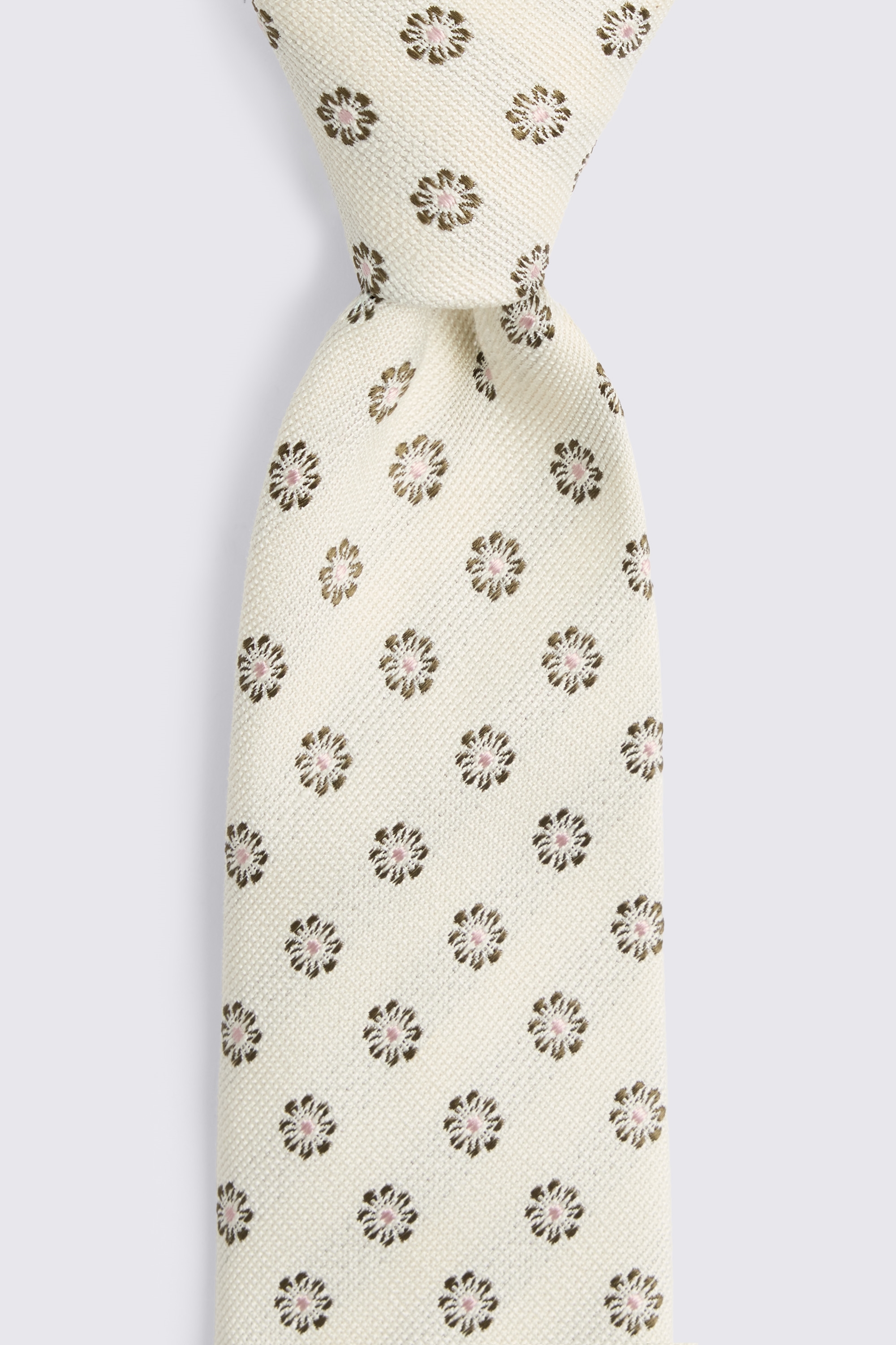 Italian Off White, Pink & Khaki Silk Medallion Tie