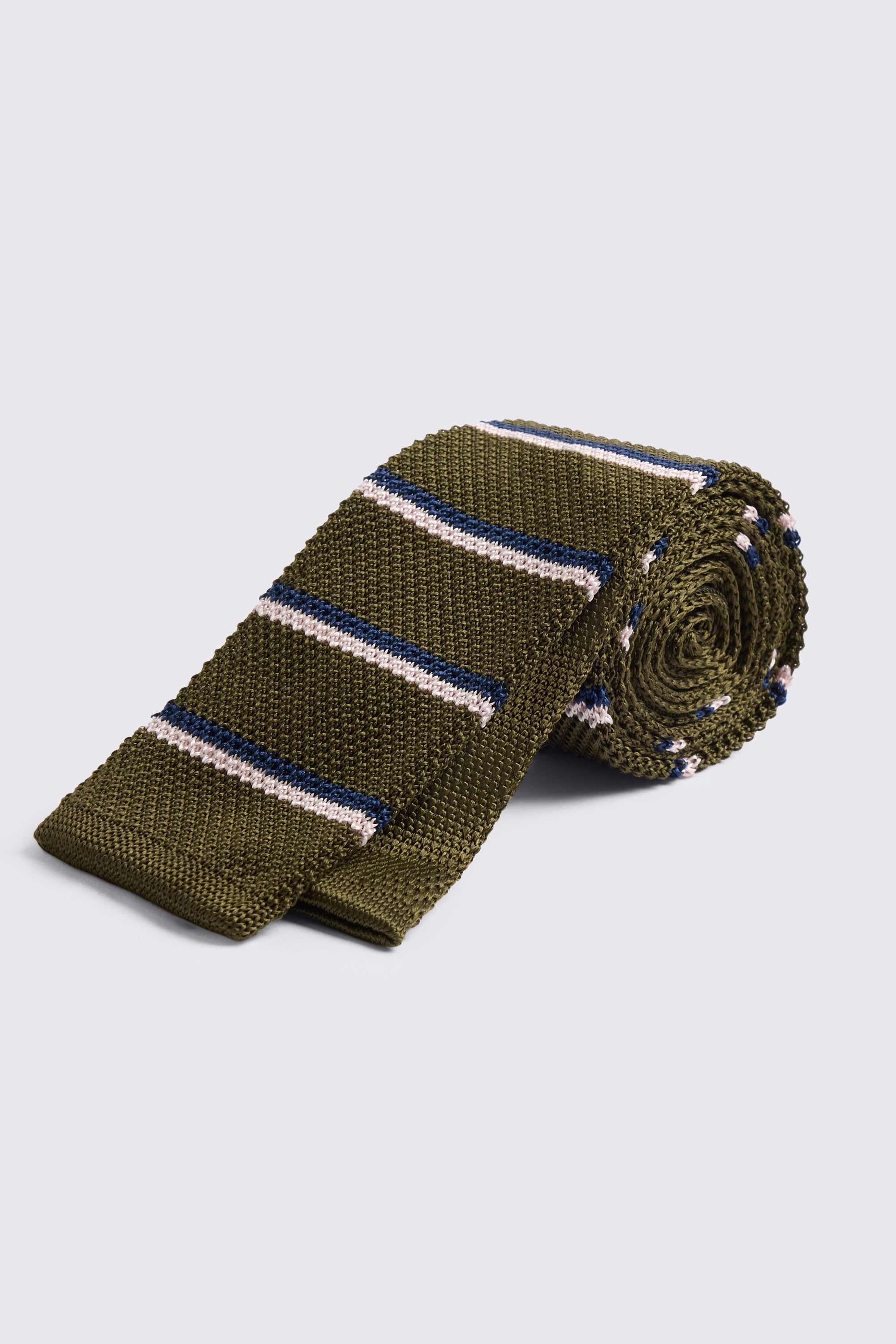 Italian Khaki & Pink Silk Stripe Knitted Tie