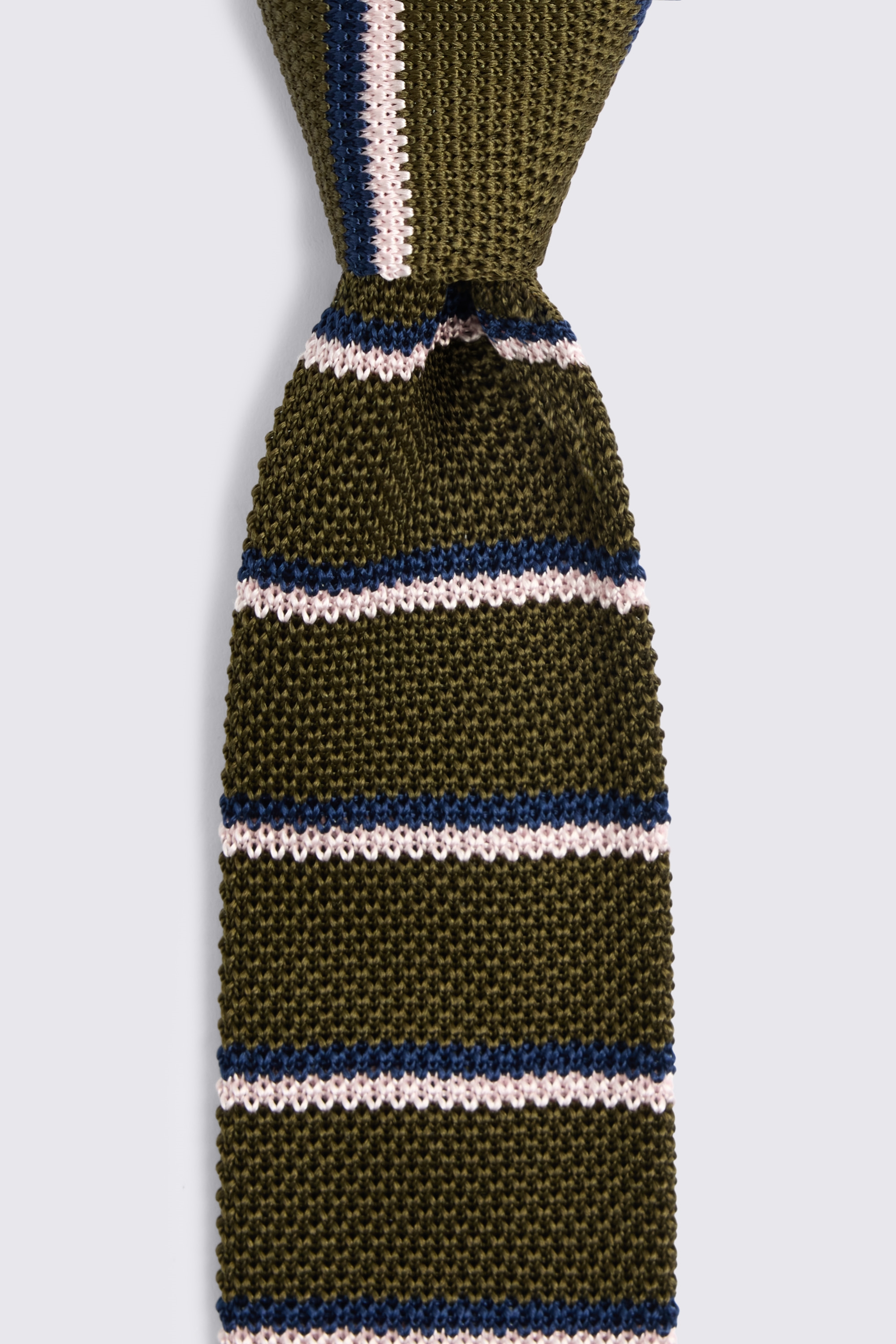 Italian Khaki & Pink Silk Stripe Knitted Tie