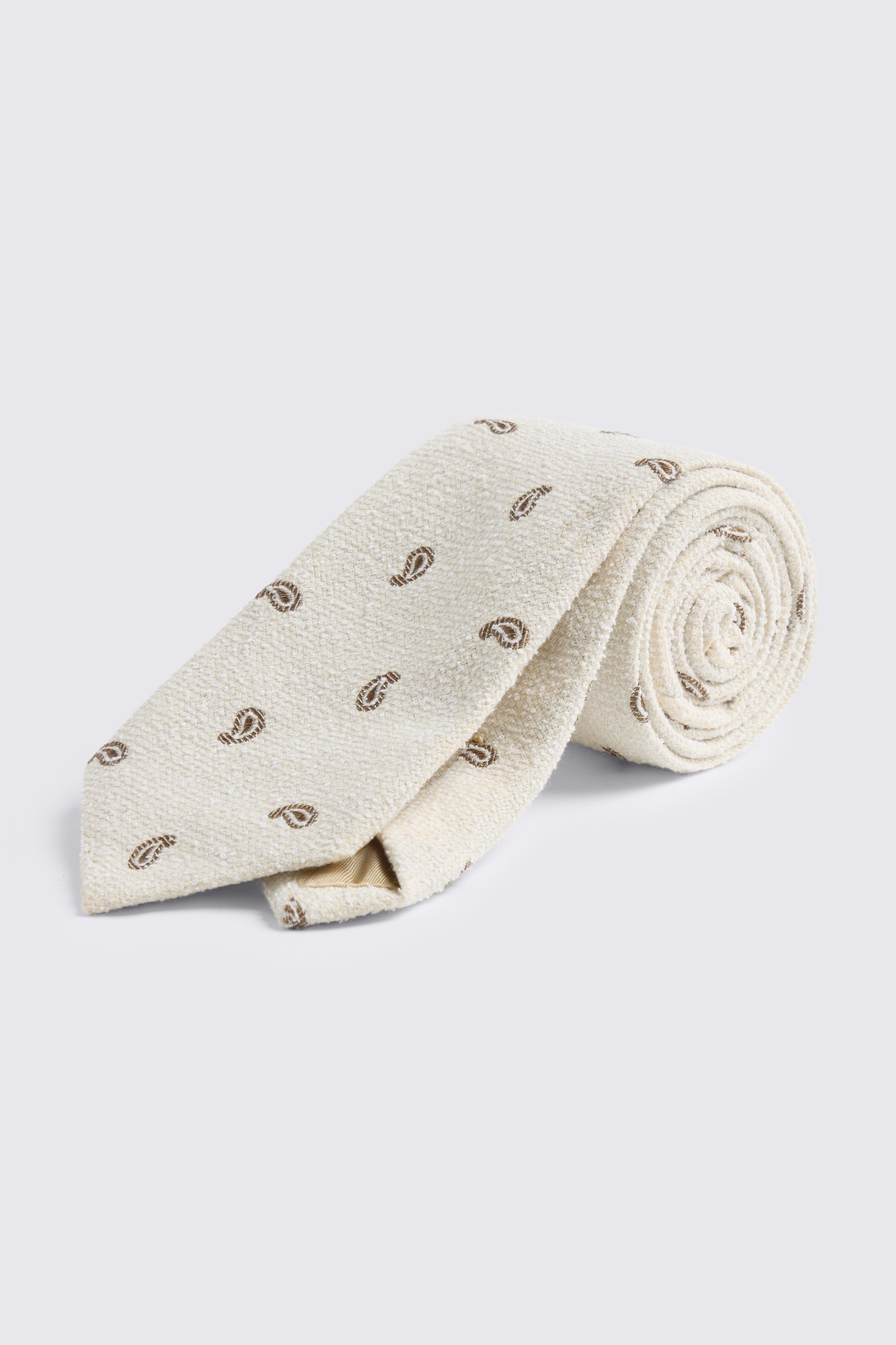 Italian White Texture Neutral Paisley Tie