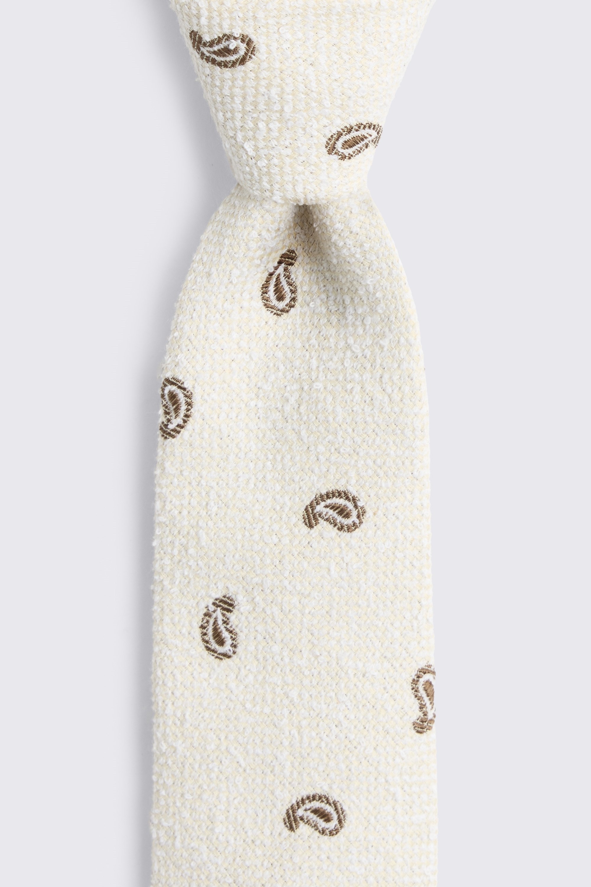 Italian White Texture Neutral Paisley Tie