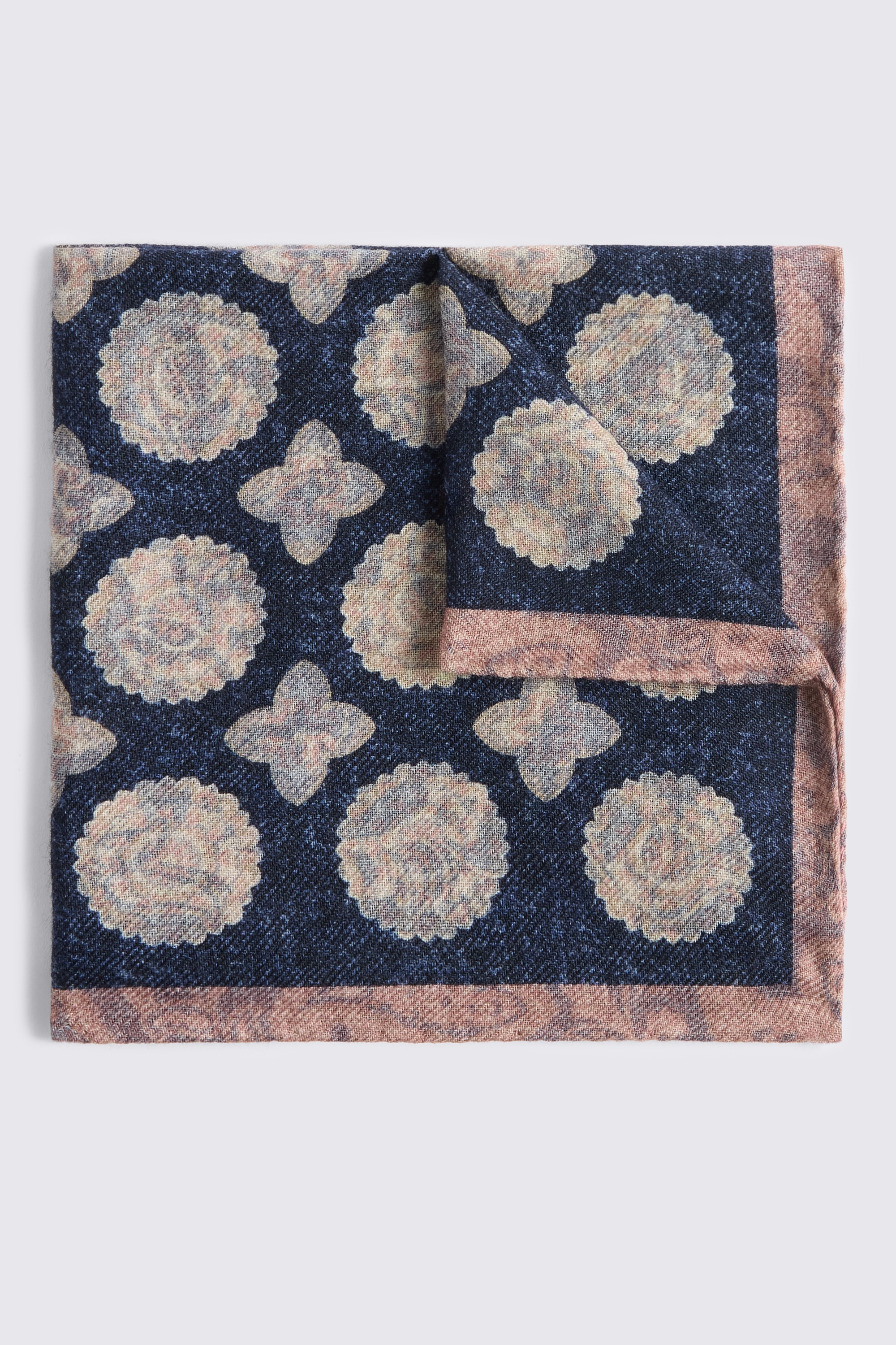 Italian Navy & Pink Wool Double Faced Pocket Square