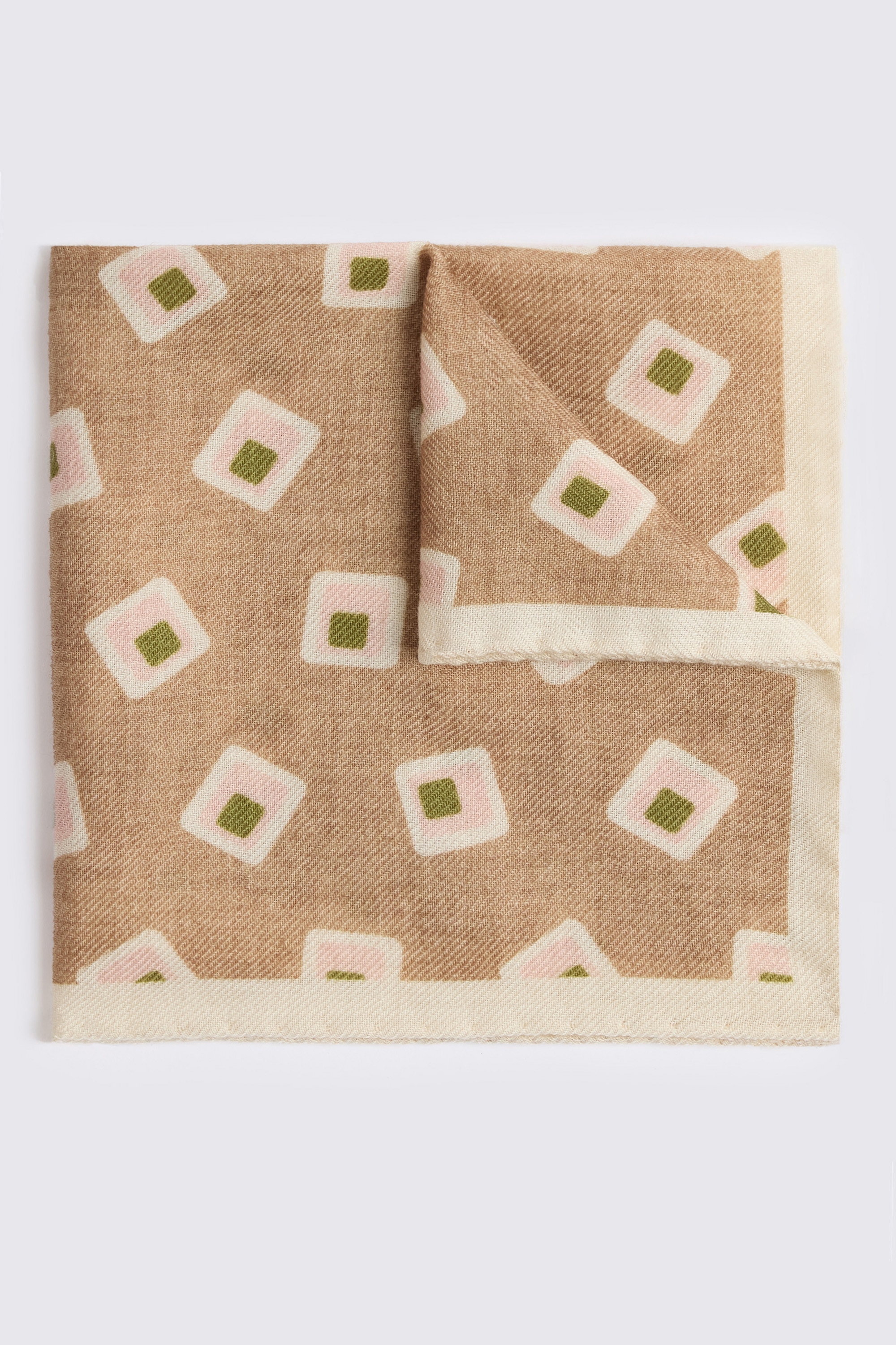 Italian Camel & Off White Wool Square Pocket Square