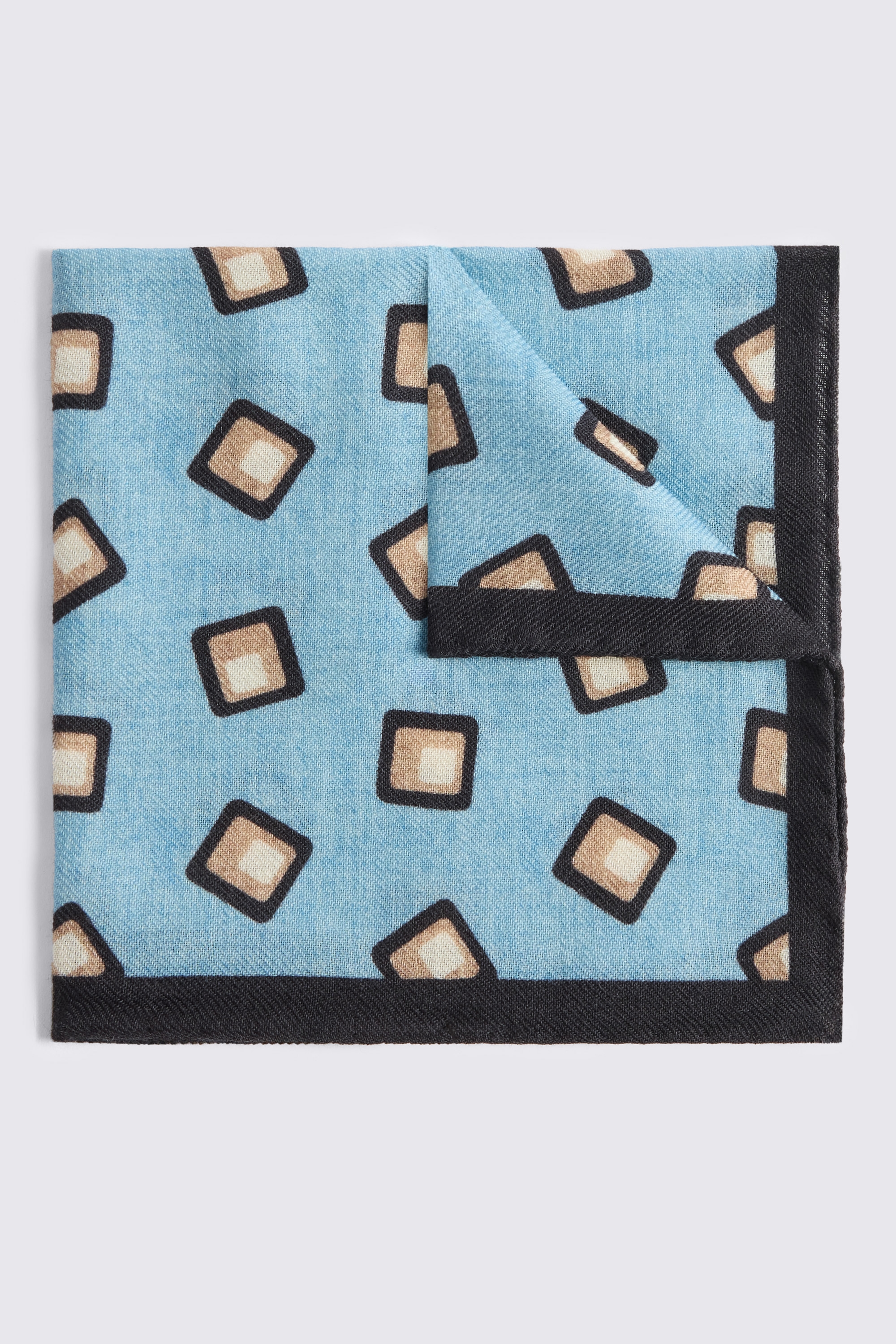 Italian Mid Blue Wool Square Pocket Square